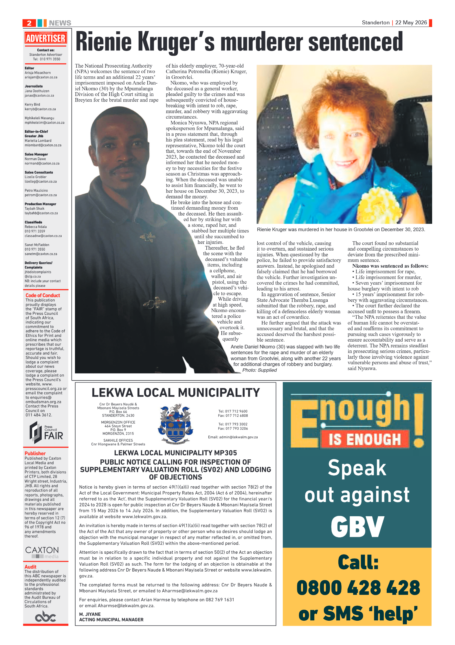 Standerton Advertiser 22 May 2026 page 2
