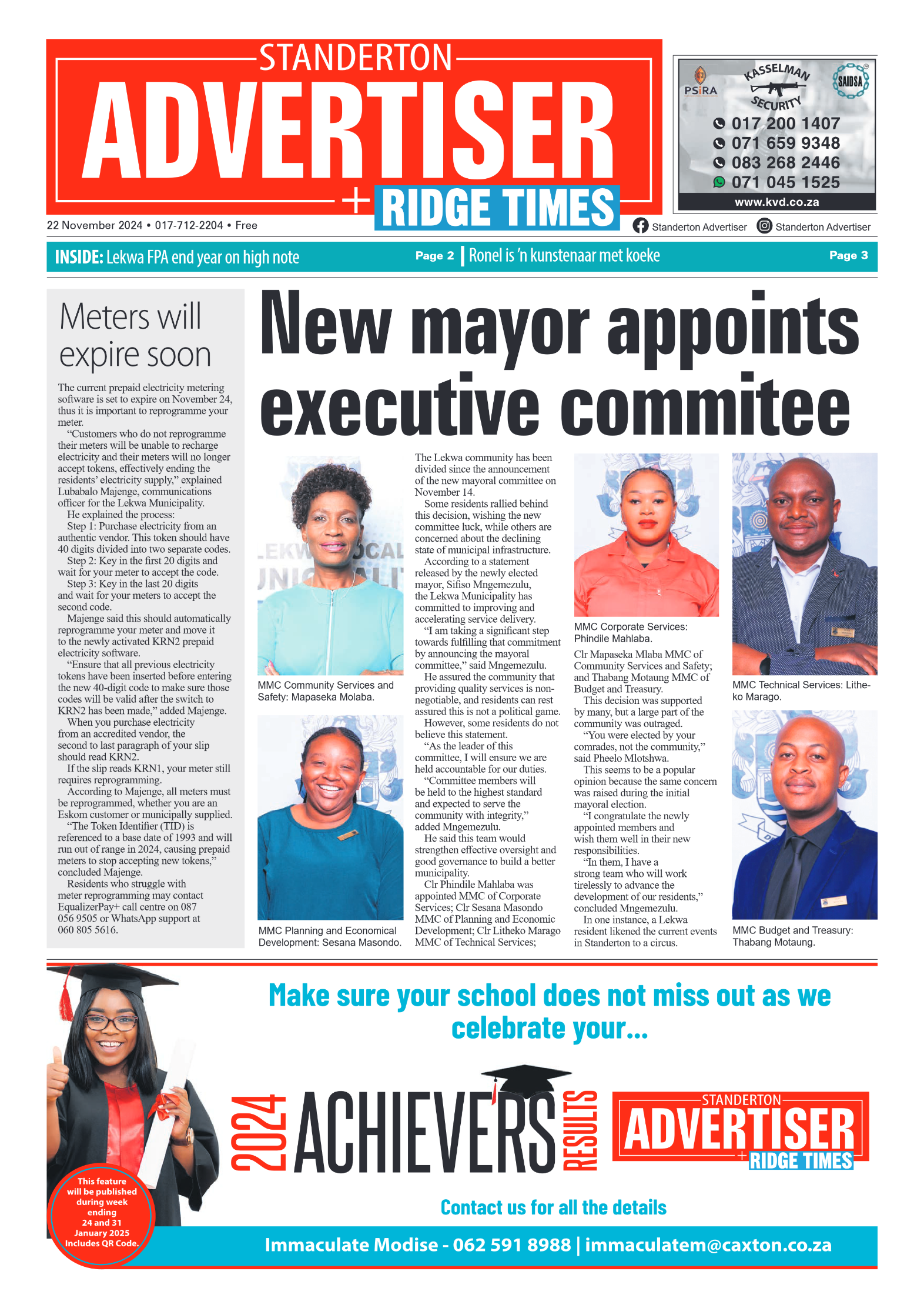 Standerton Advertiser 22 November 2024 page 1