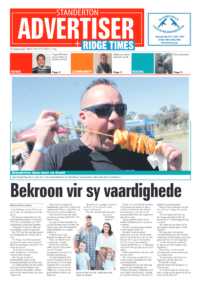 Standerton Advertiser 22 September 2023 page 1