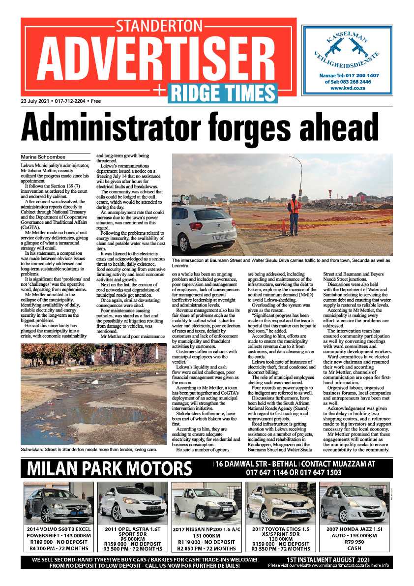 Standerton Advertiser 23 July 2021 page 1