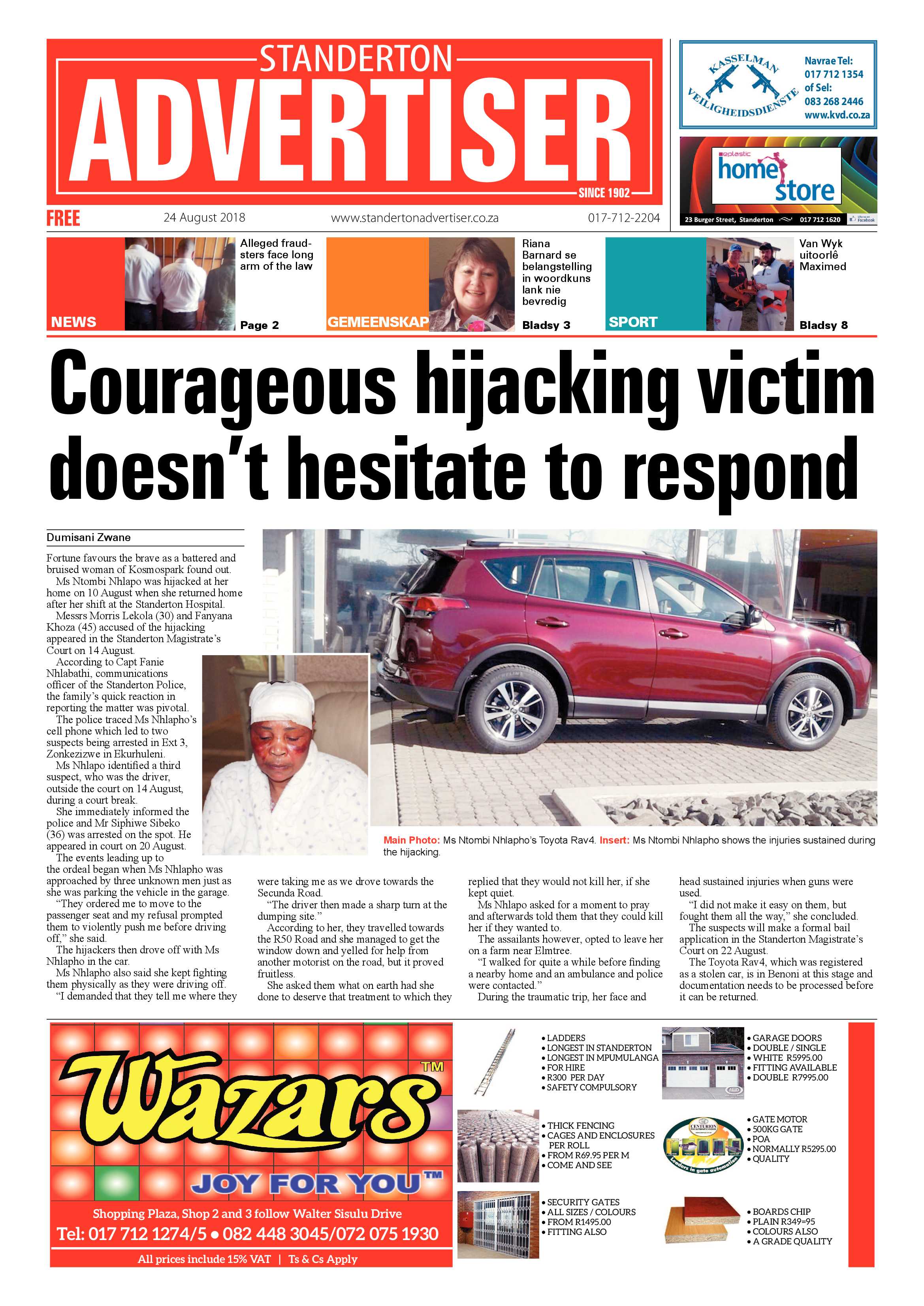 Standerton Advertiser 24 August 2018 page 1