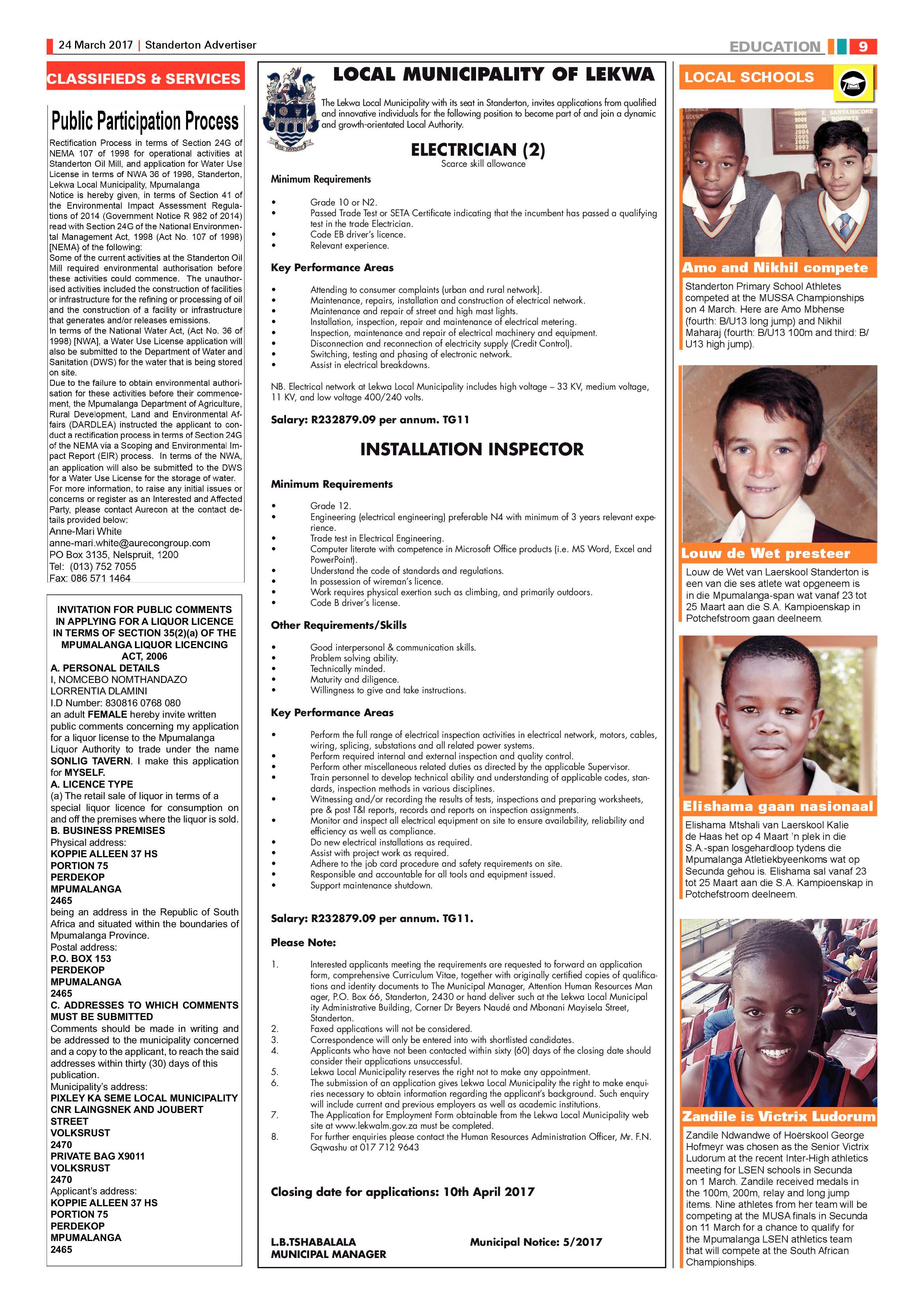 Standerton Advertiser 24 March 2017 page 9