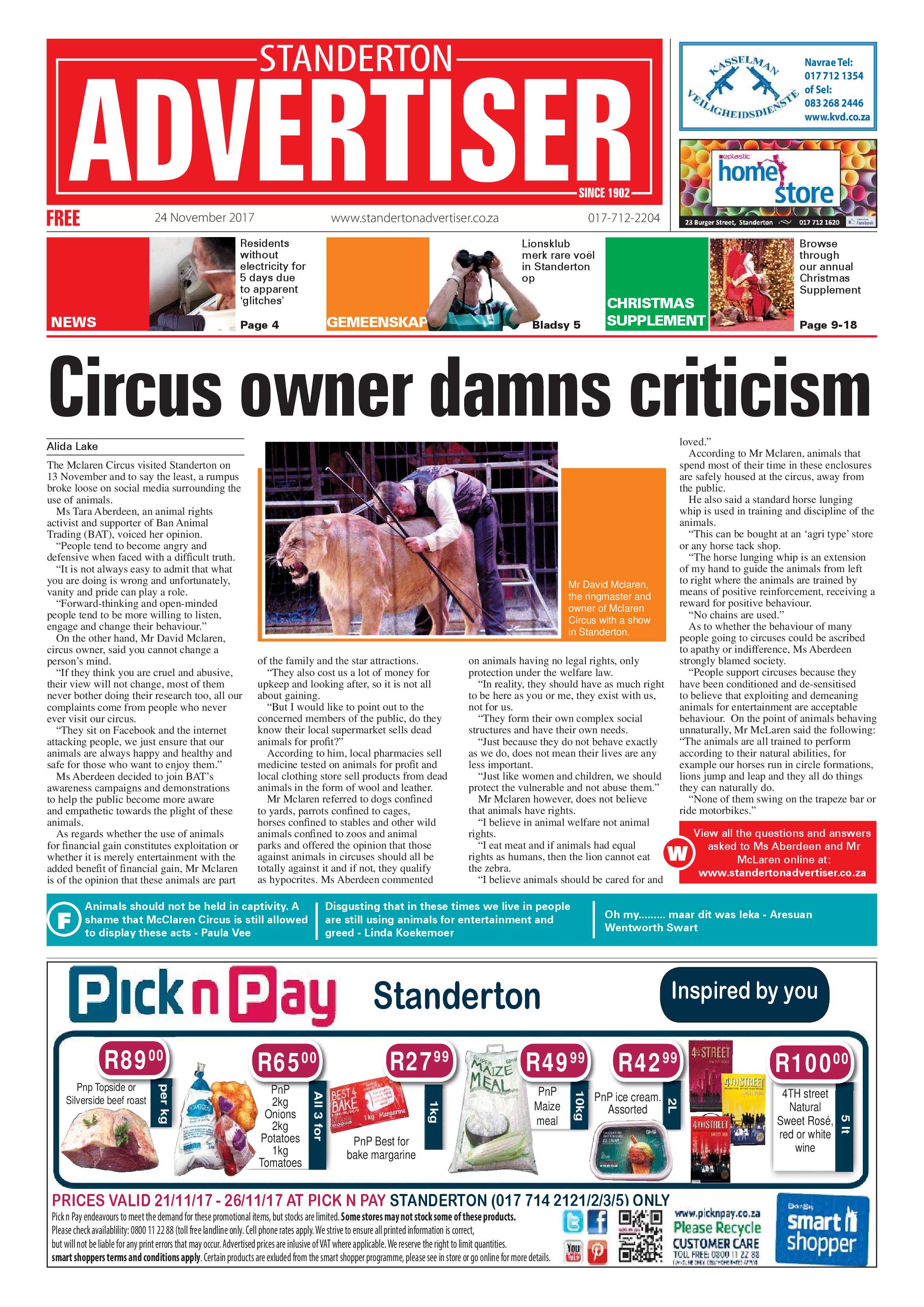 Standerton Advertiser 24 November 2017 page 1