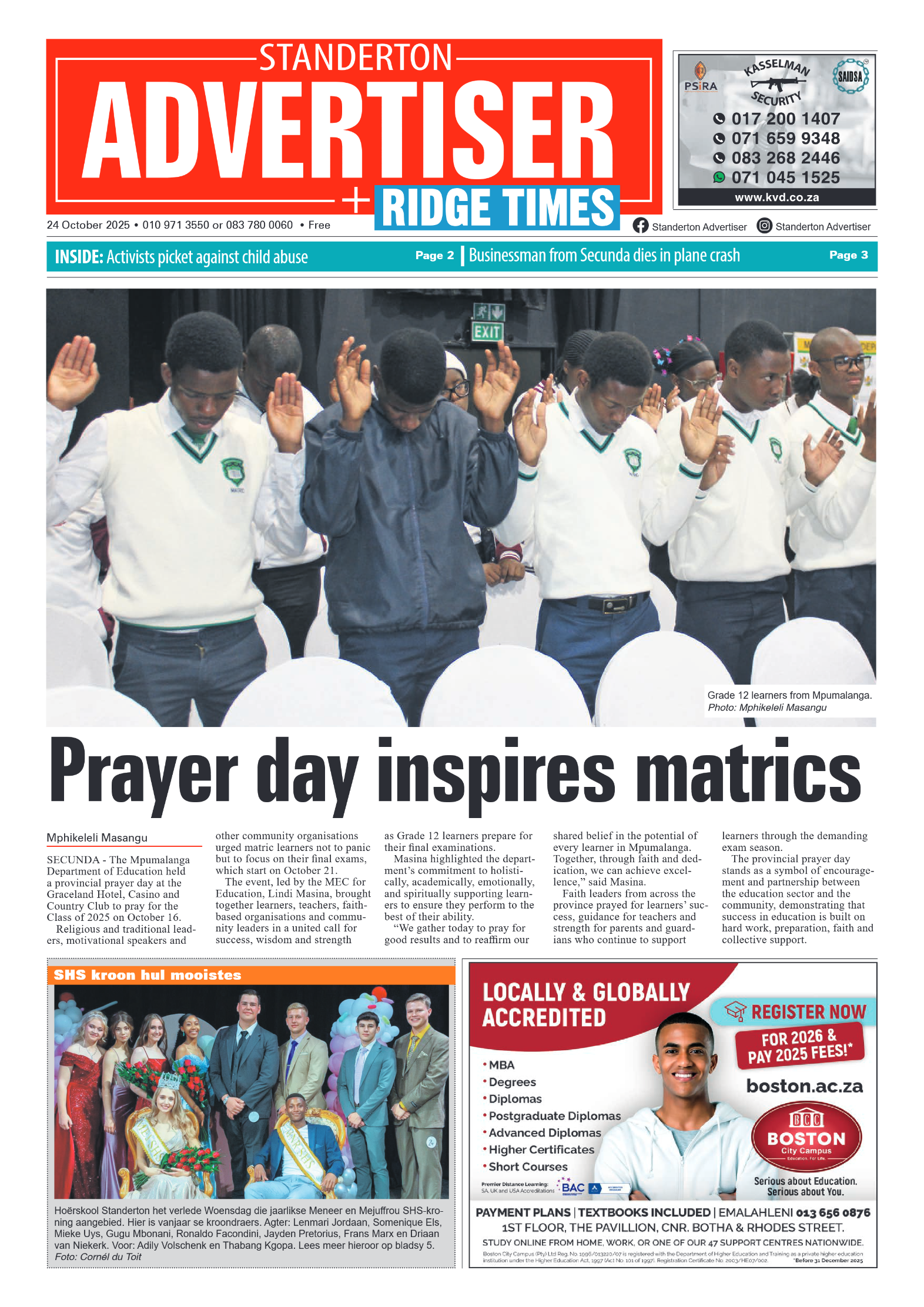 Standerton Advertiser 24 October 2025 page 1