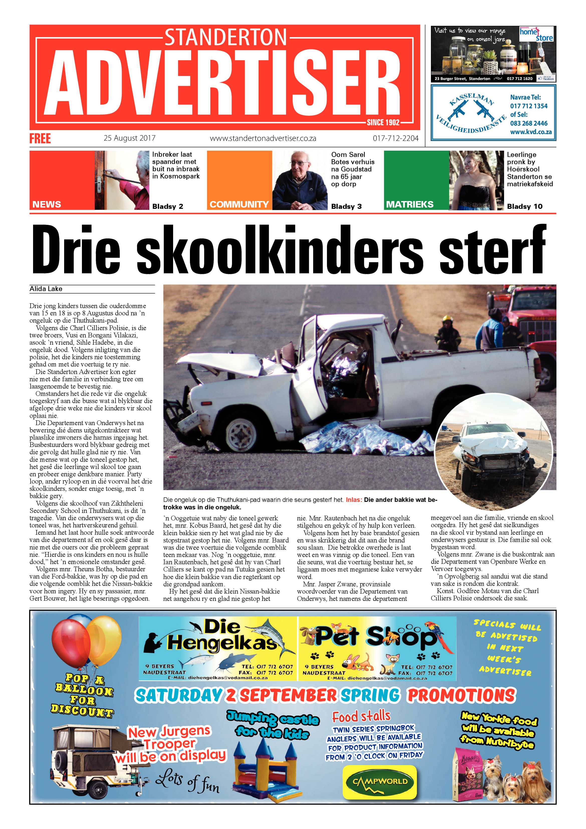 Standerton Advertiser, 25 August 2017 page 1