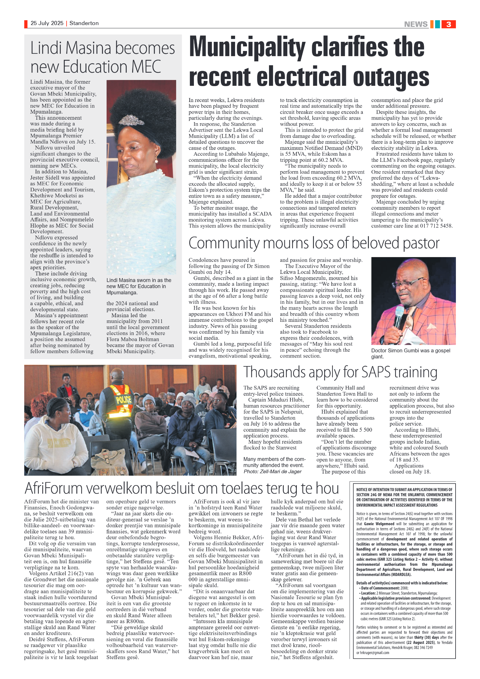 Standerton Advertiser 25 July 2025 page 3