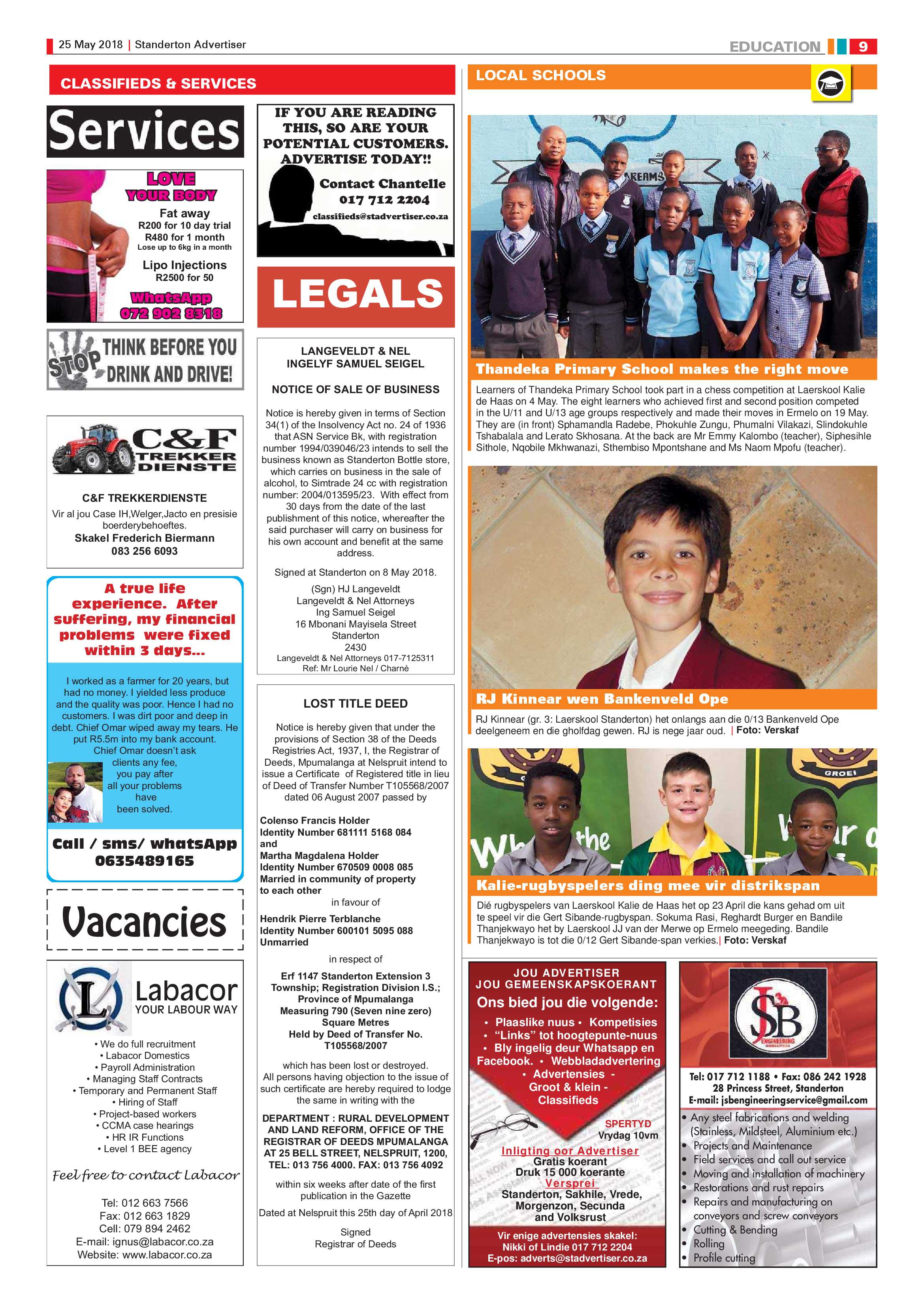 Standerton Advertiser 25 May 2018 page 9