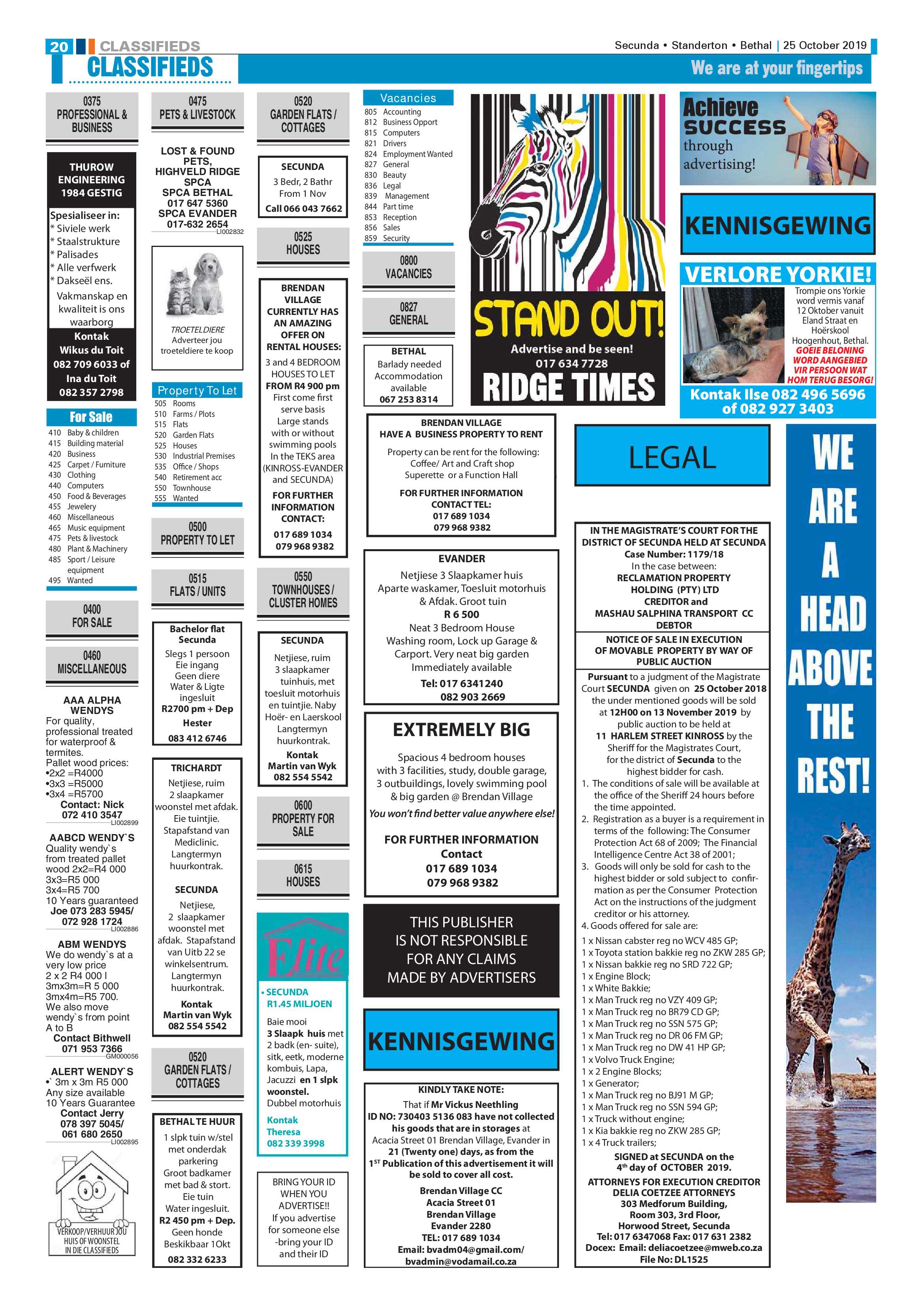 Standerton Advertiser 25 October 2019 page 20