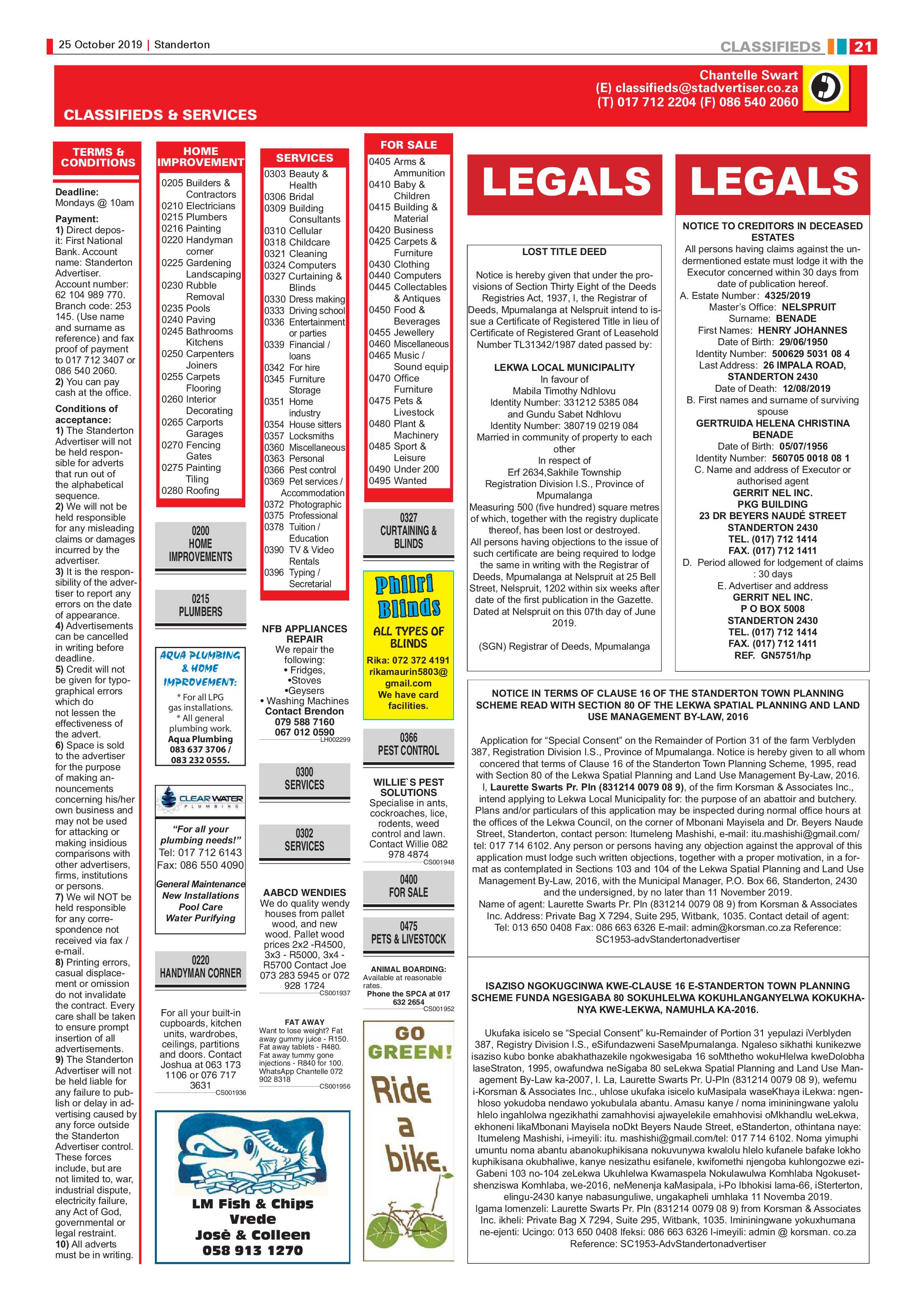 Standerton Advertiser 25 October 2019 page 21