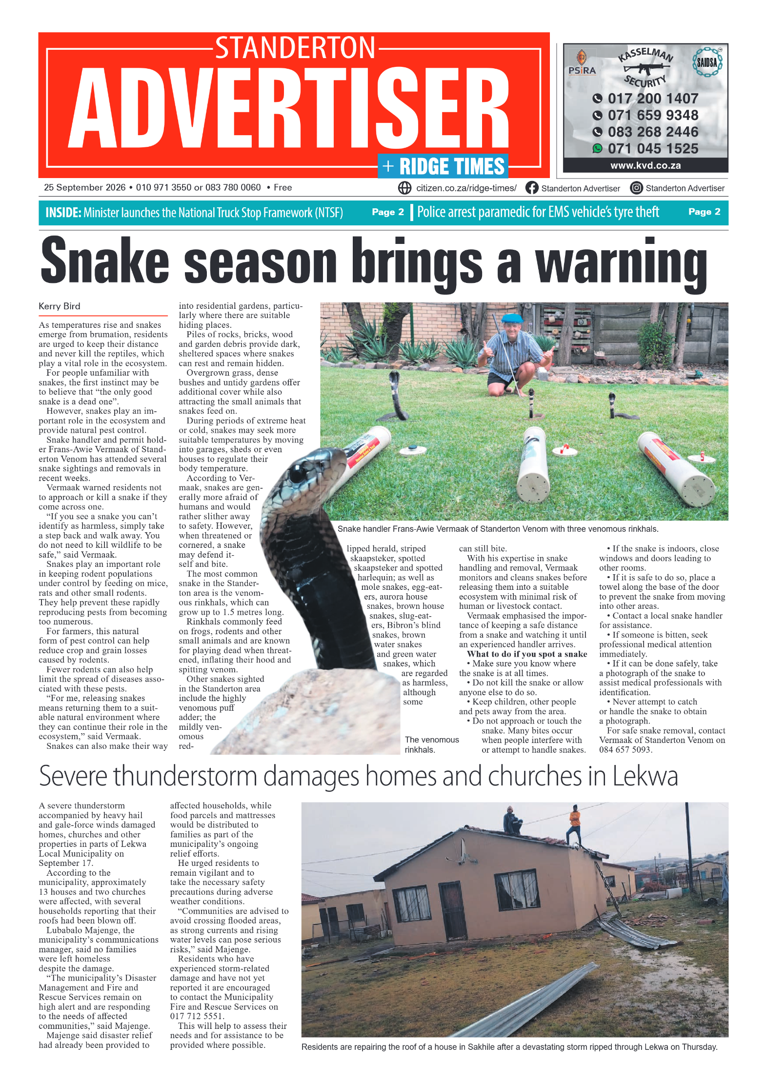 Standerton Advertiser 25 September 2026 page 1