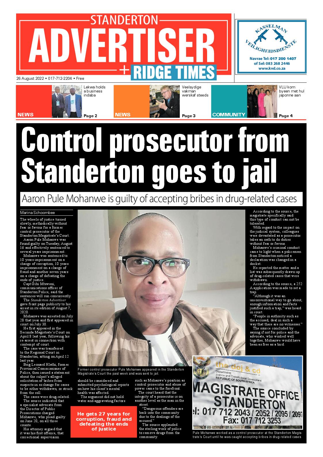Standerton Advertiser 26 August 2022 page 1
