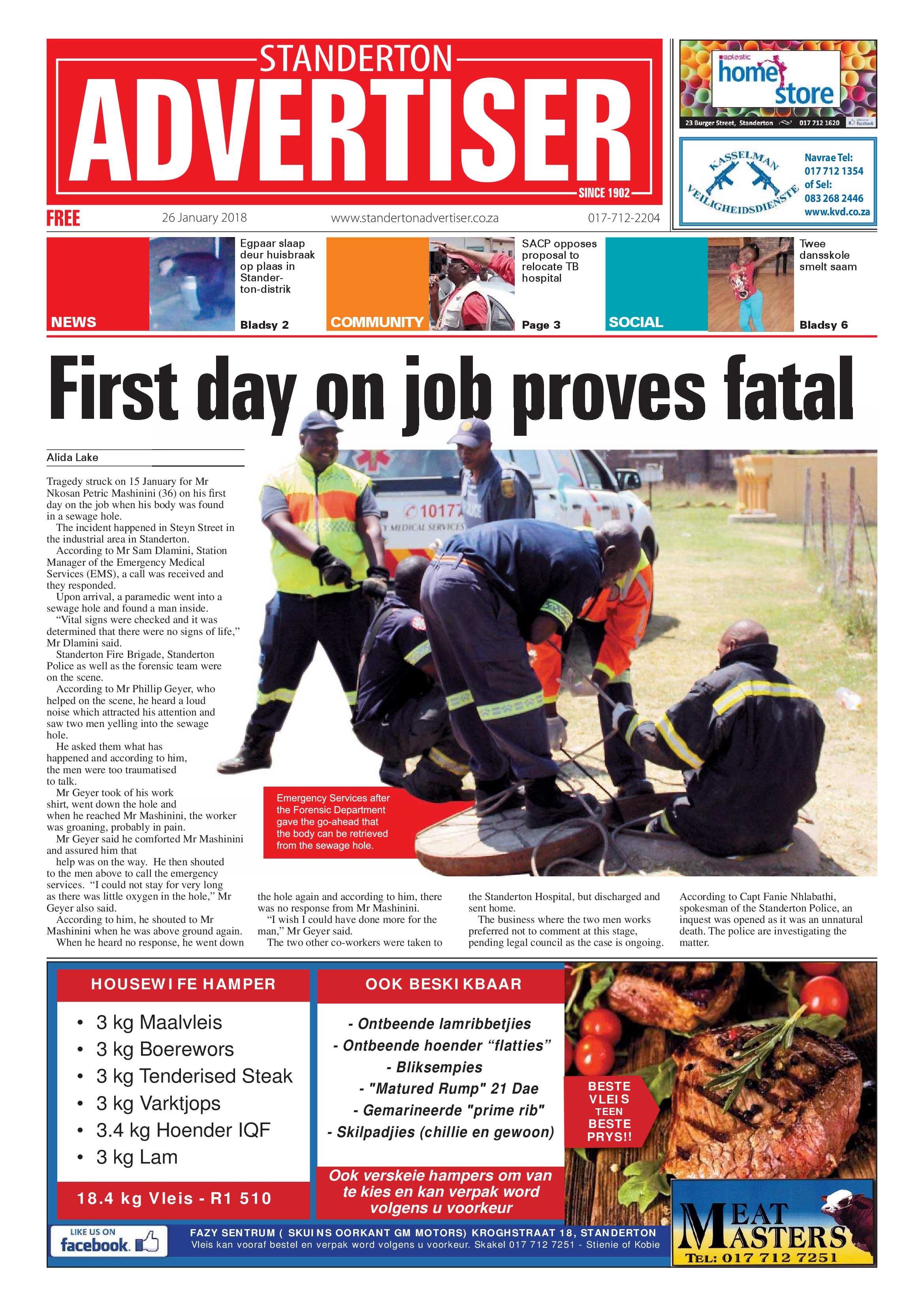 Standerton Advertiser 26 January page 1