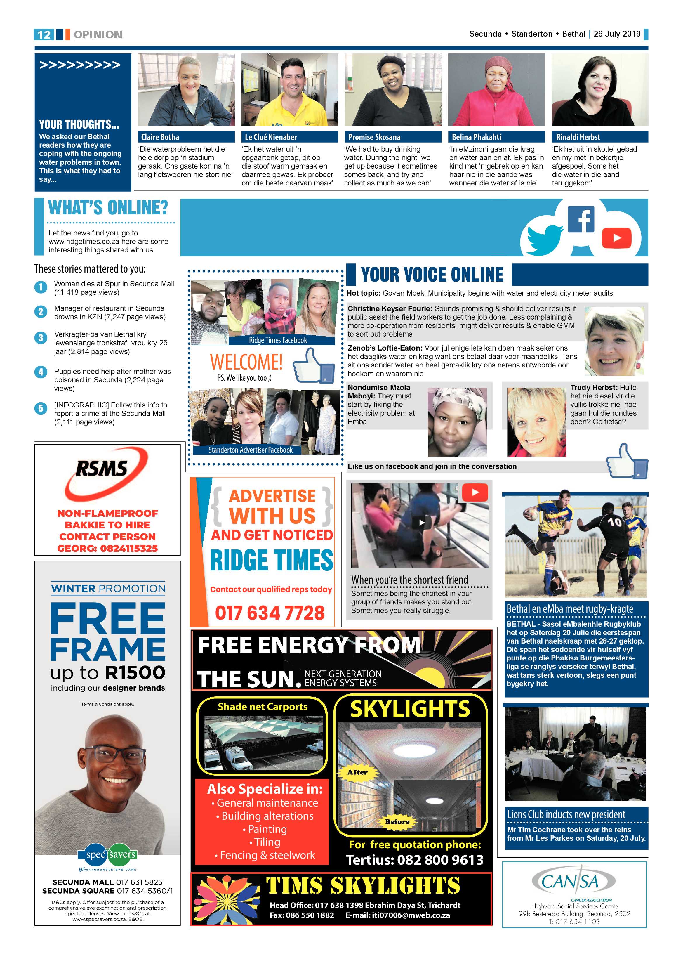 Standerton Advertiser 26 July 2019 page 16