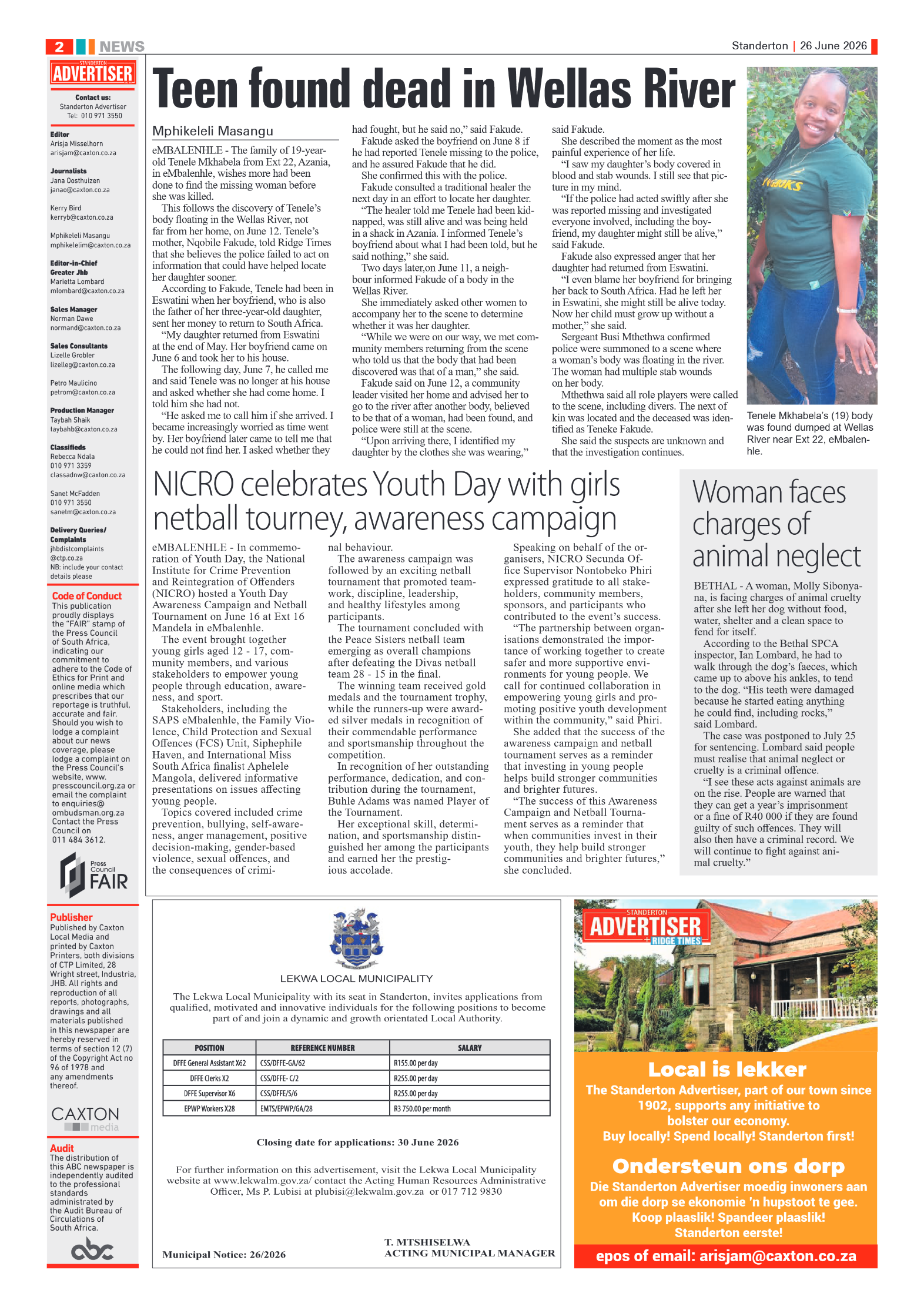 Standerton Advertiser 26 June 2026 page 2