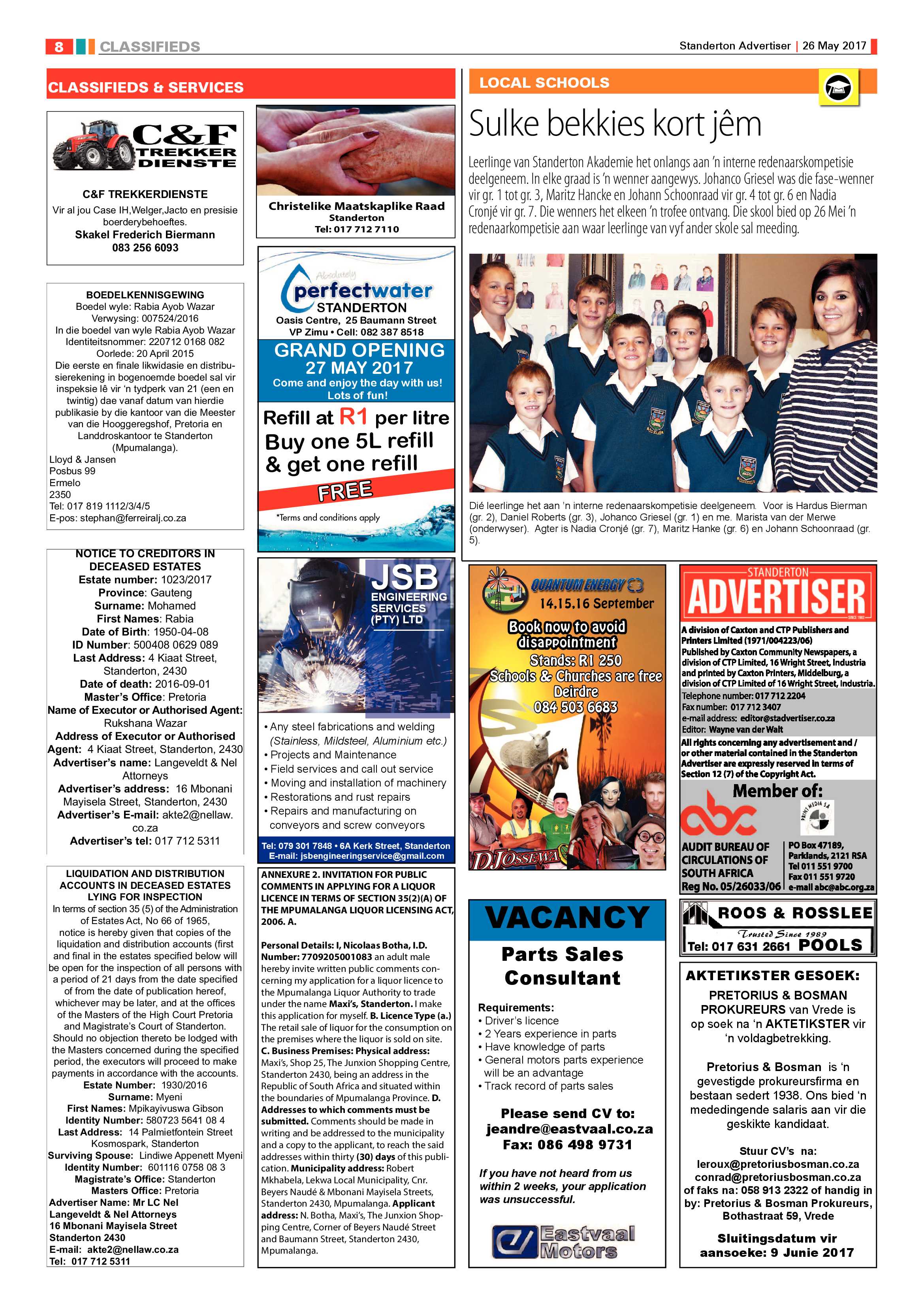 Standerton Advertiser 26 May 2017 page 8
