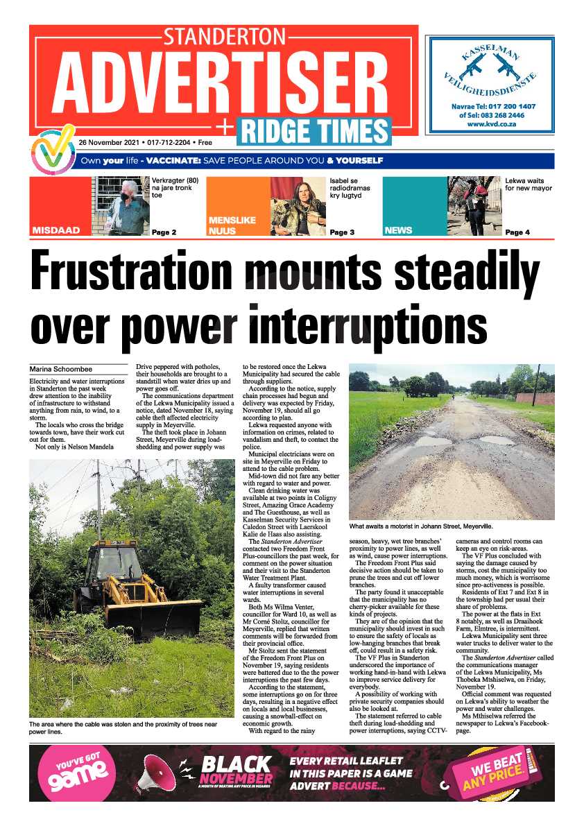 Standerton Advertiser 26 November 2021 page 1