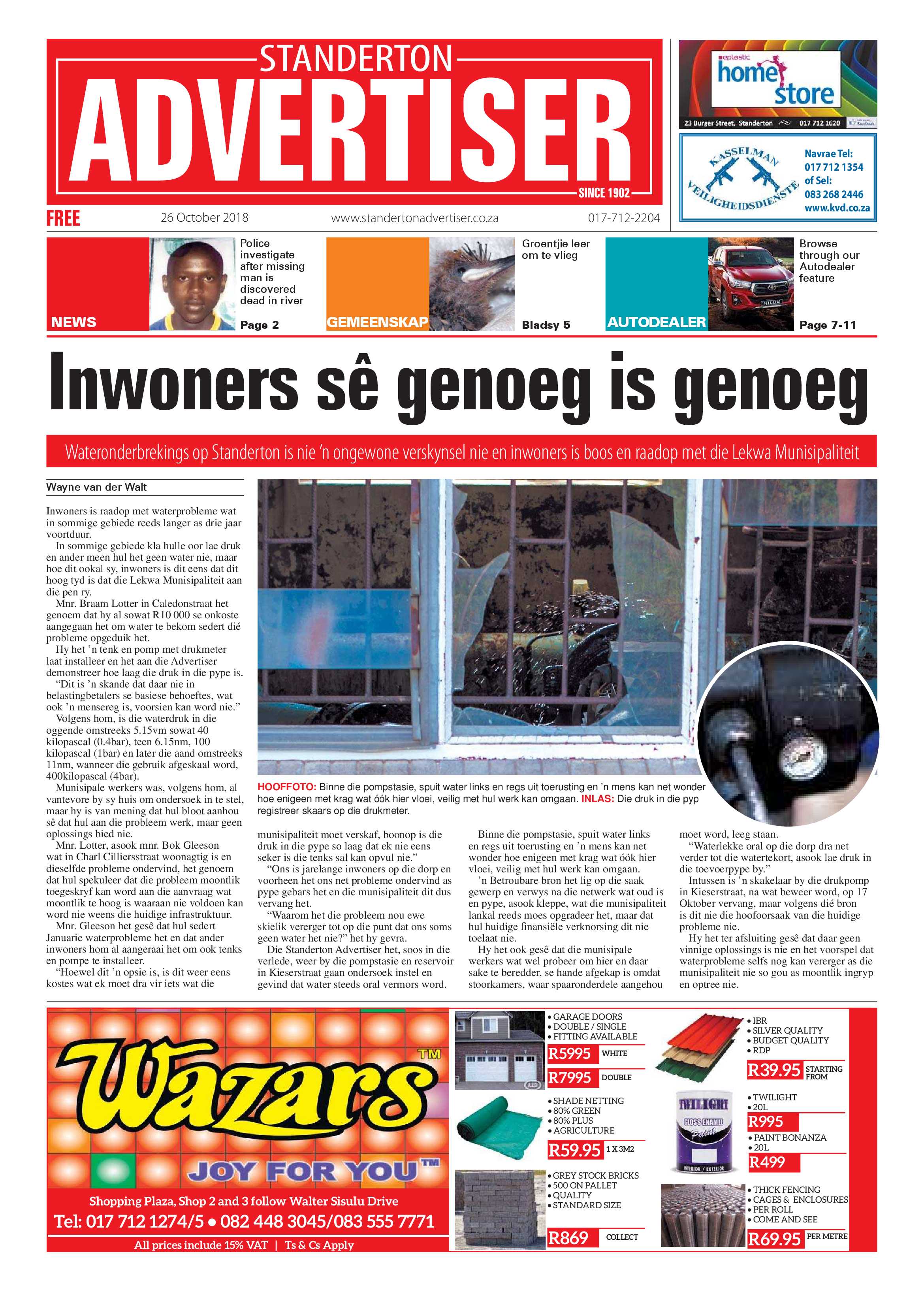 Standerton Advertiser 26 October 2018 page 1