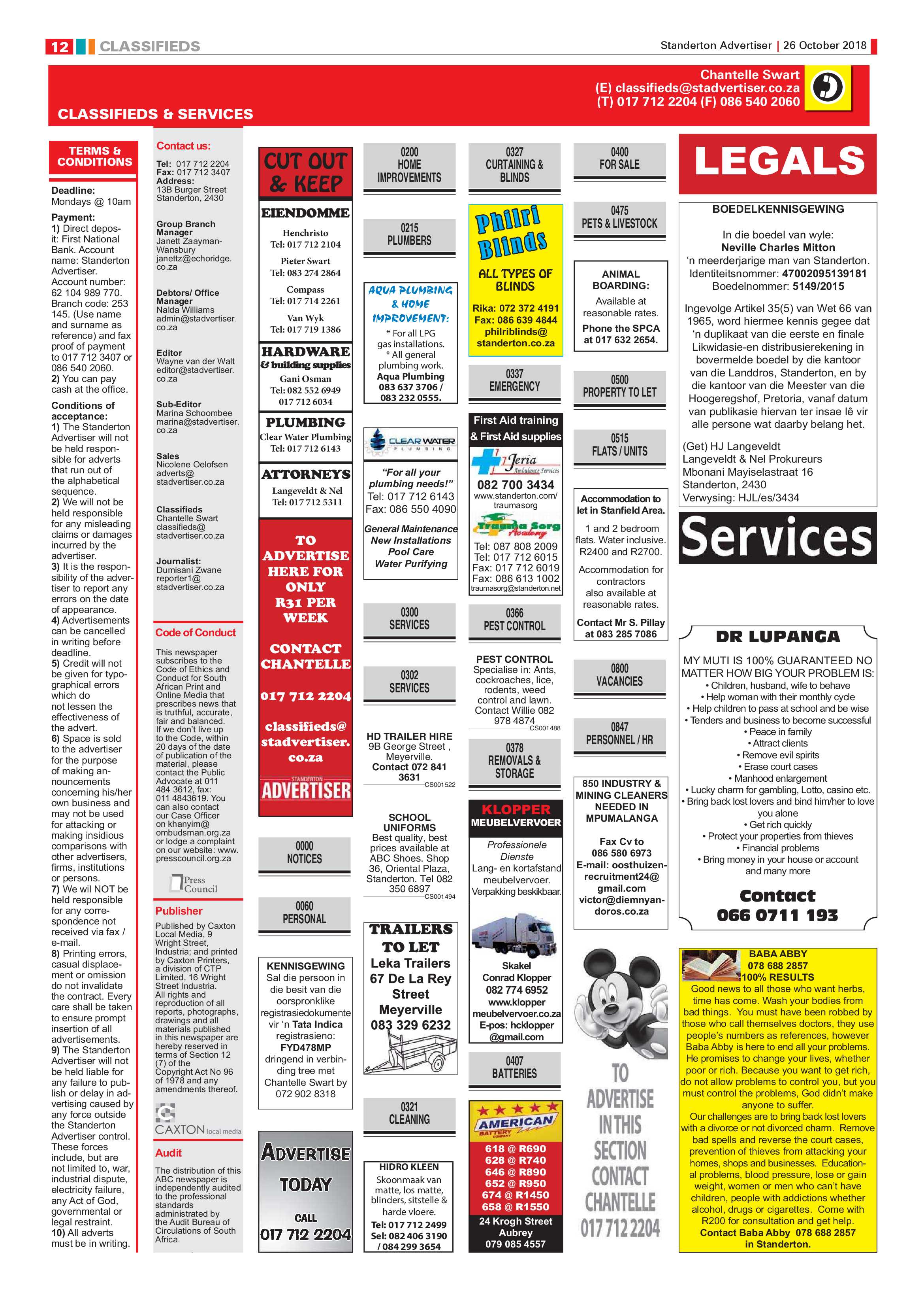 Standerton Advertiser 26 October 2018 page 12