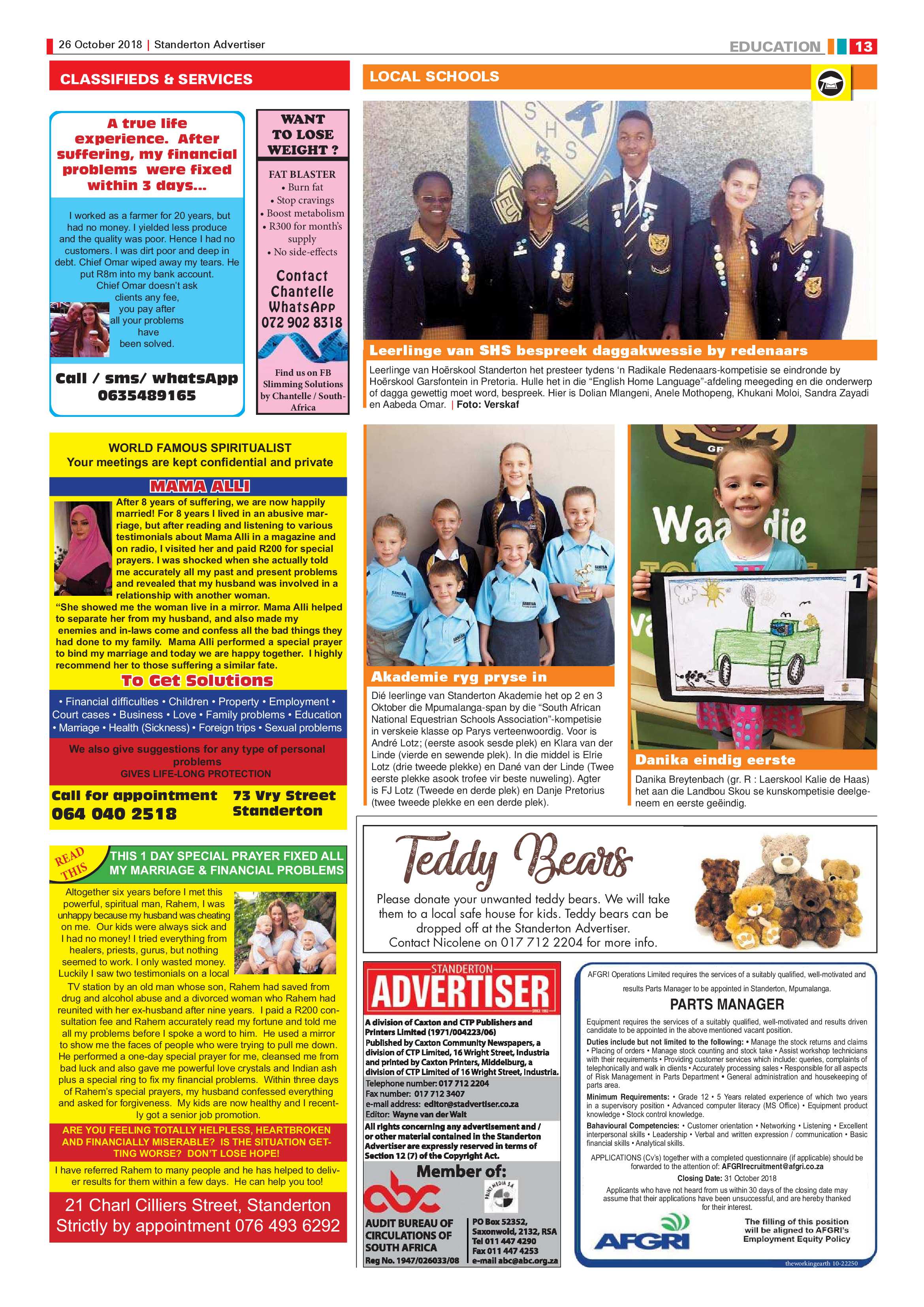 Standerton Advertiser 26 October 2018 page 13