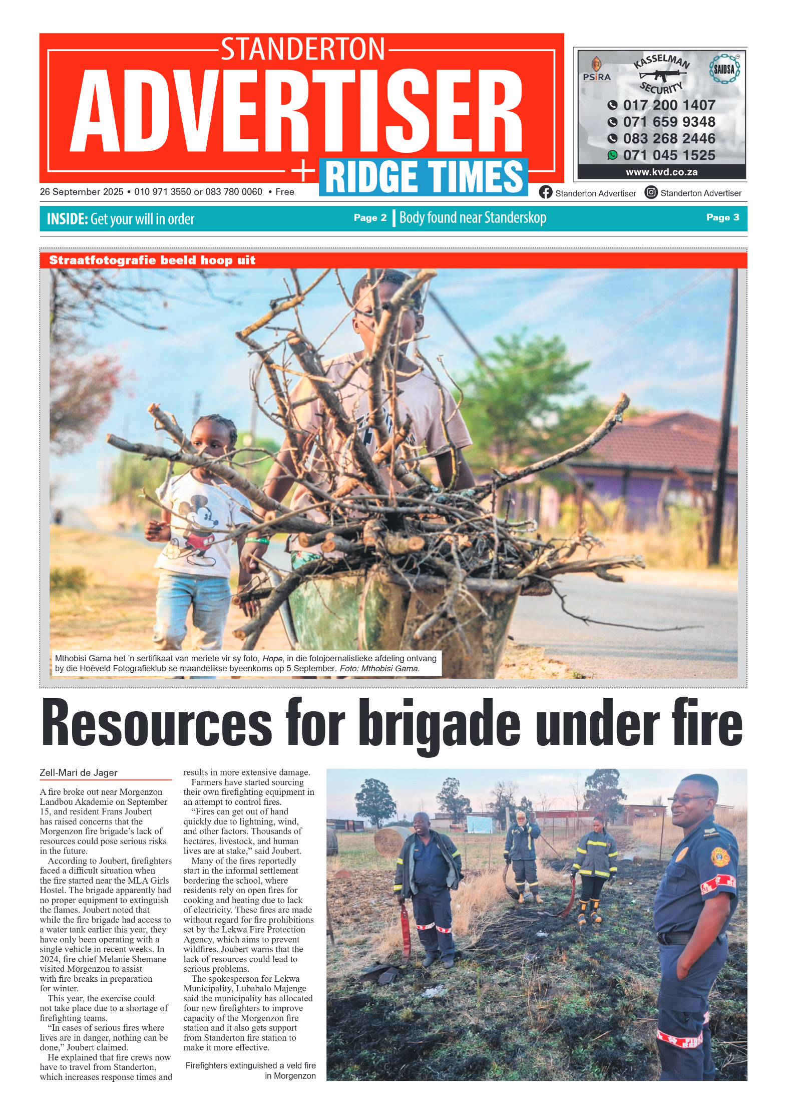 Standerton Advertiser 26 September 2025 page 1