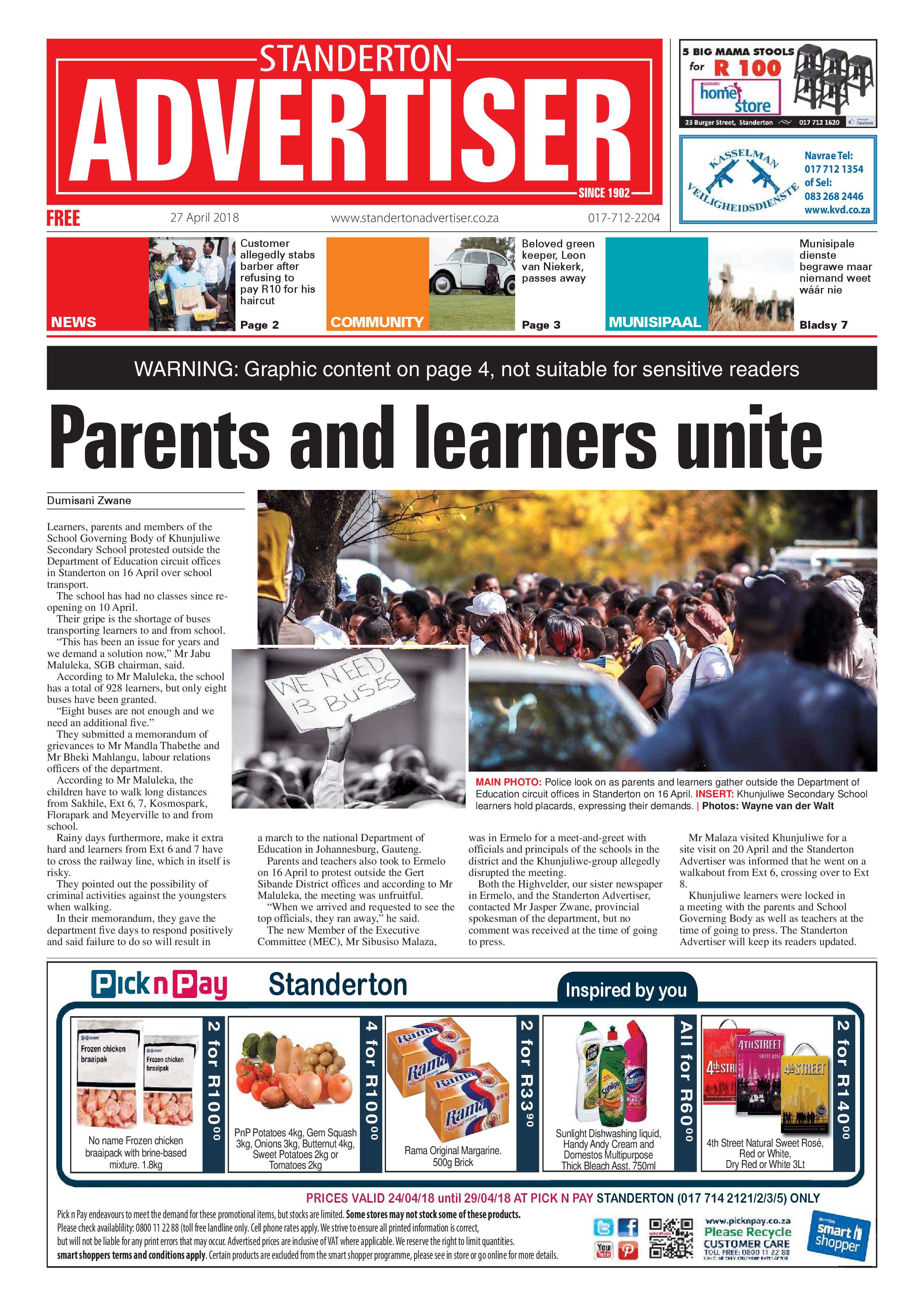 Standerton Advertiser 27 April 2018 page 1