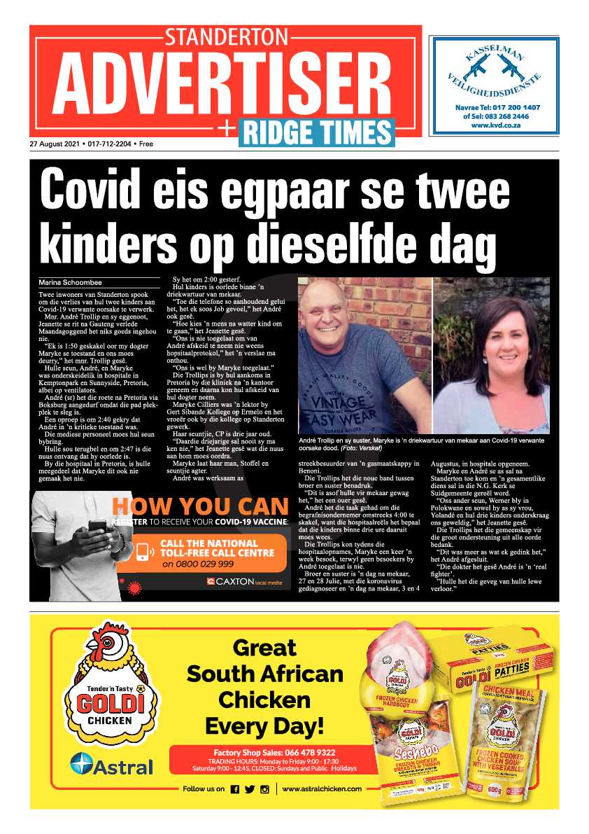 Standerton Advertiser 27 August 2021 page 1
