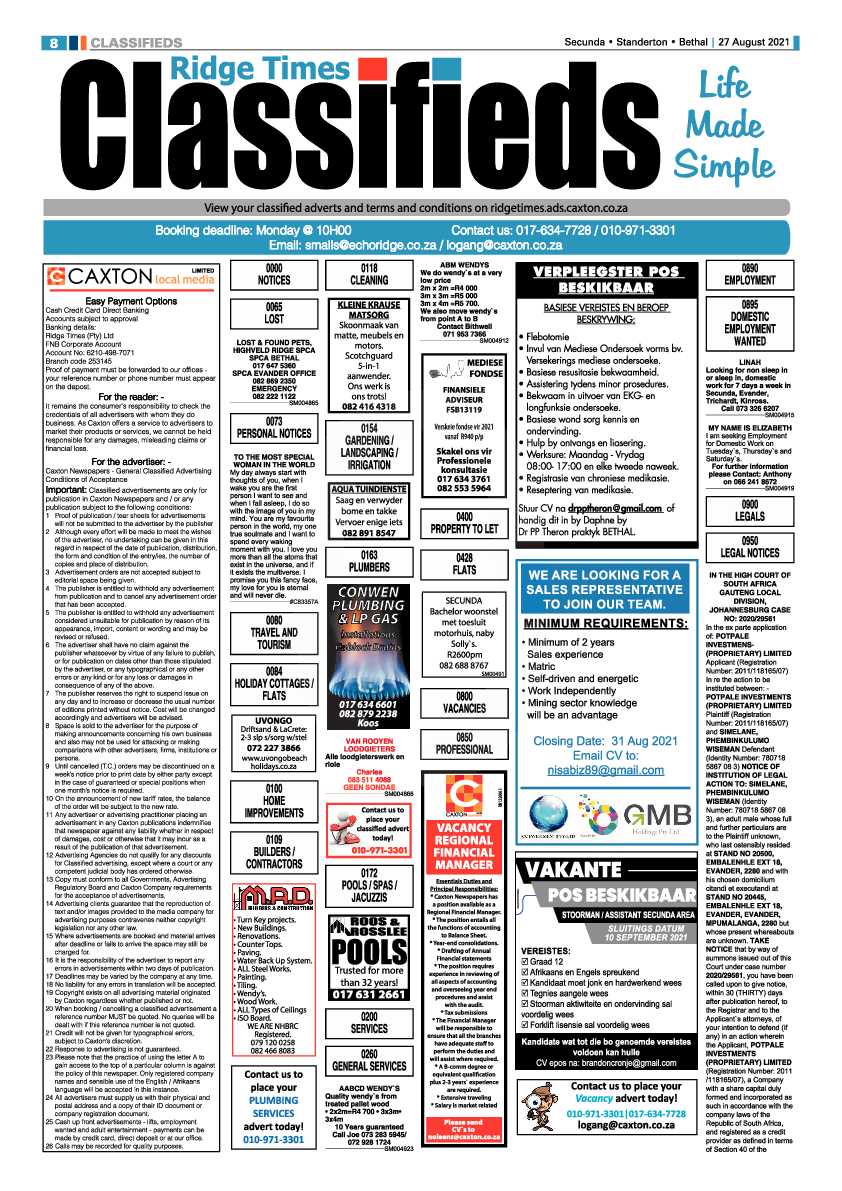 Standerton Advertiser 27 August 2021 page 8