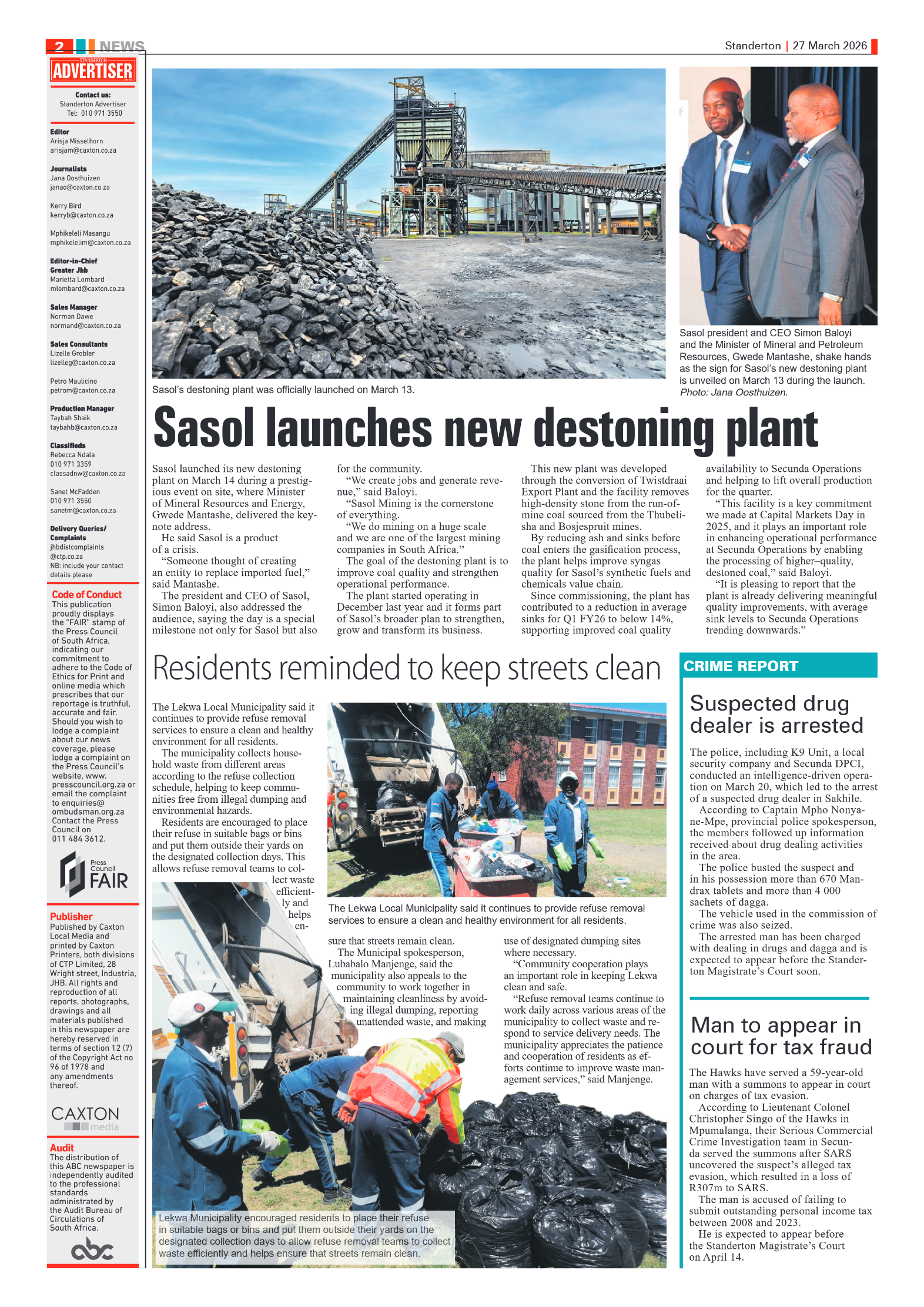Standerton Advertiser 27 March 2026 page 2