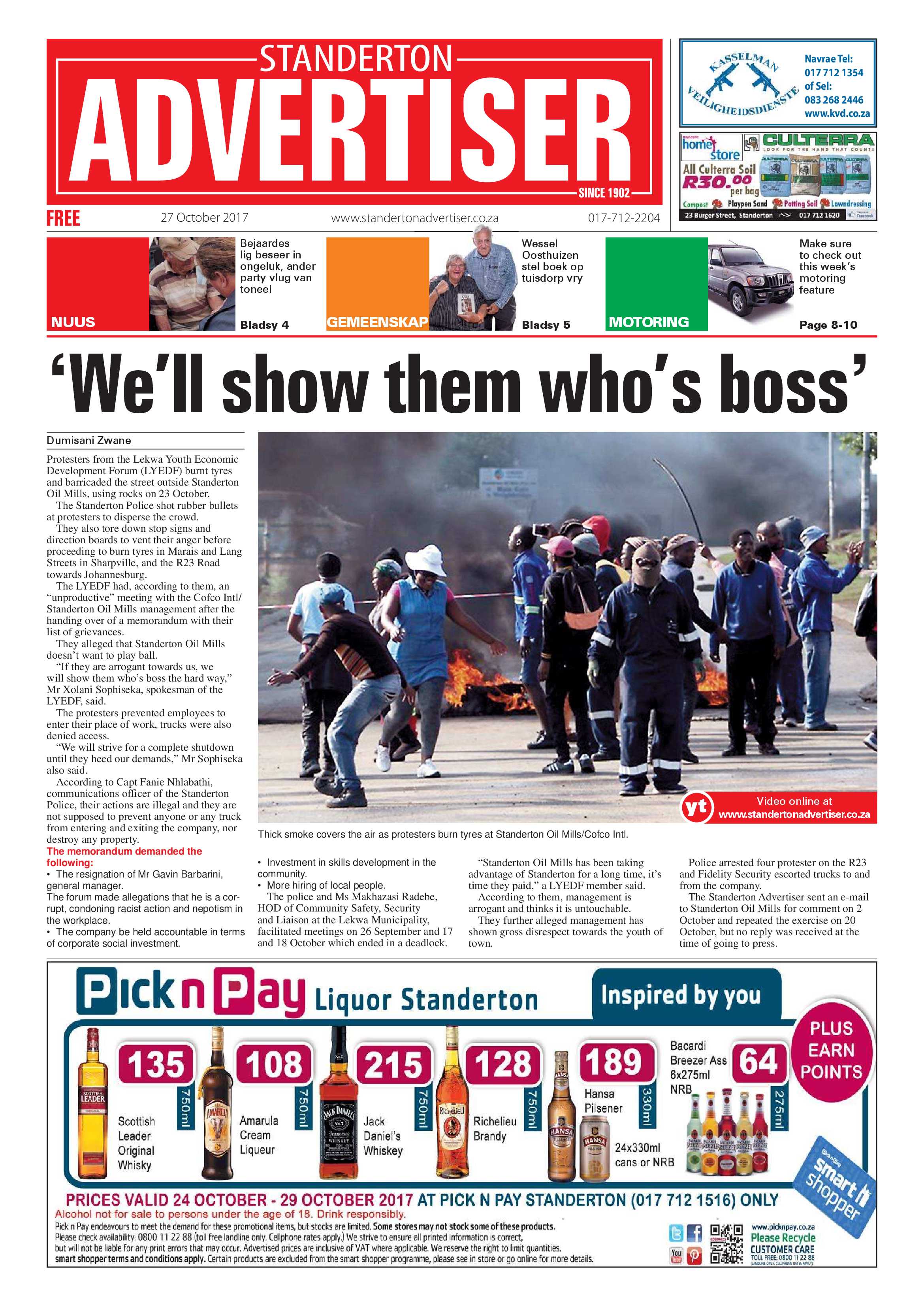 Standerton Advertiser 27 October 2017 page 1