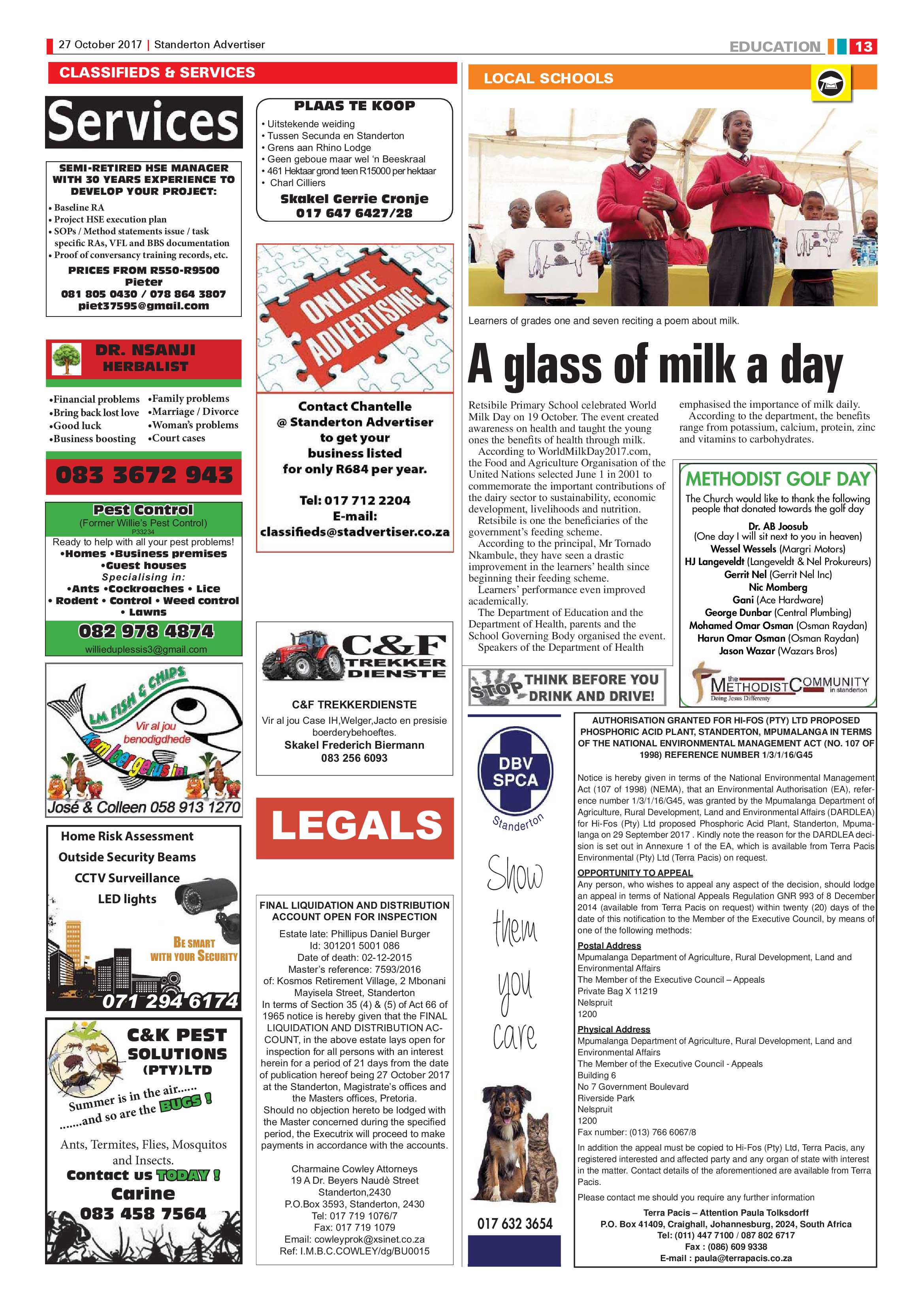 Standerton Advertiser 27 October 2017 page 13