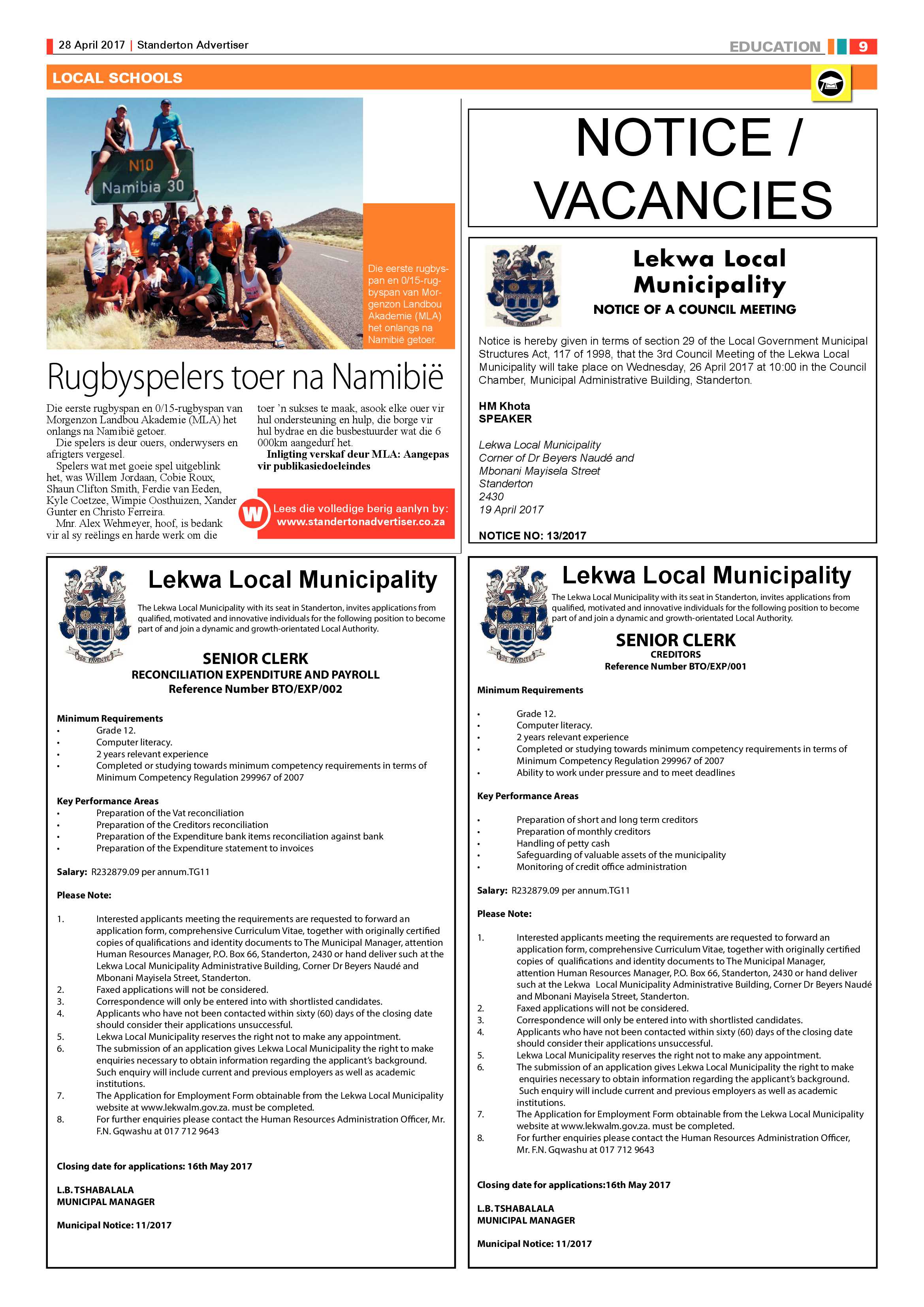 Standerton Advertiser 28 April 2017 page 9