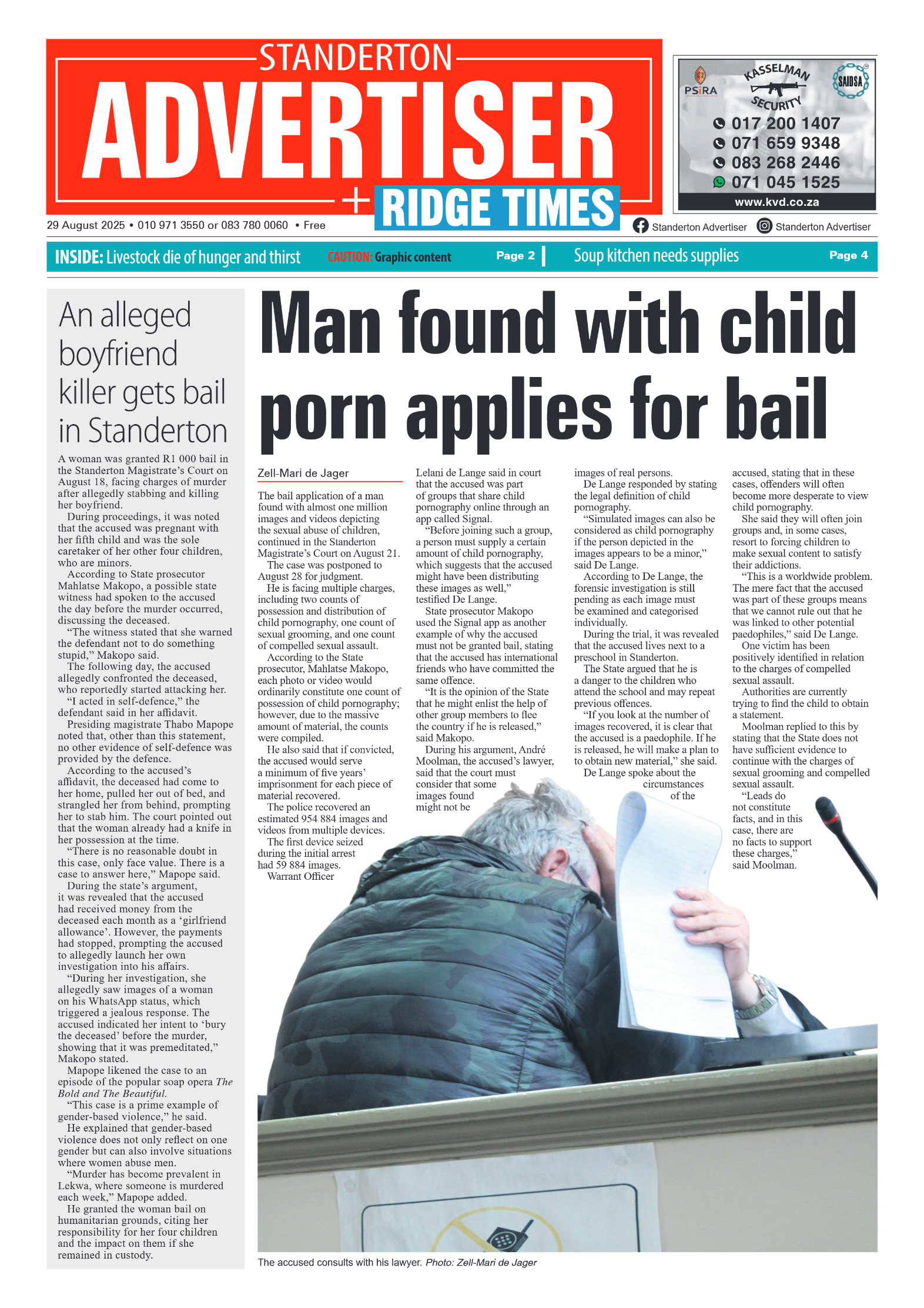 Standerton Advertiser 29 August 2025 page 1