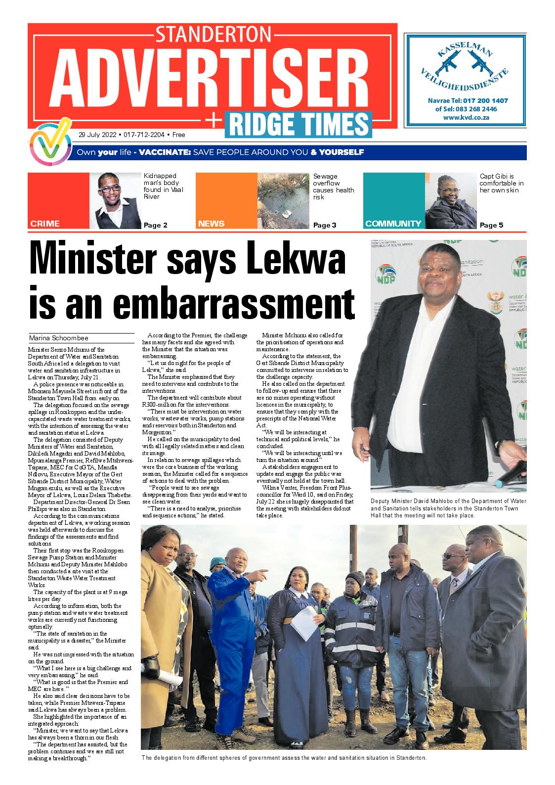 Standerton Advertiser 29 July 2022 page 1