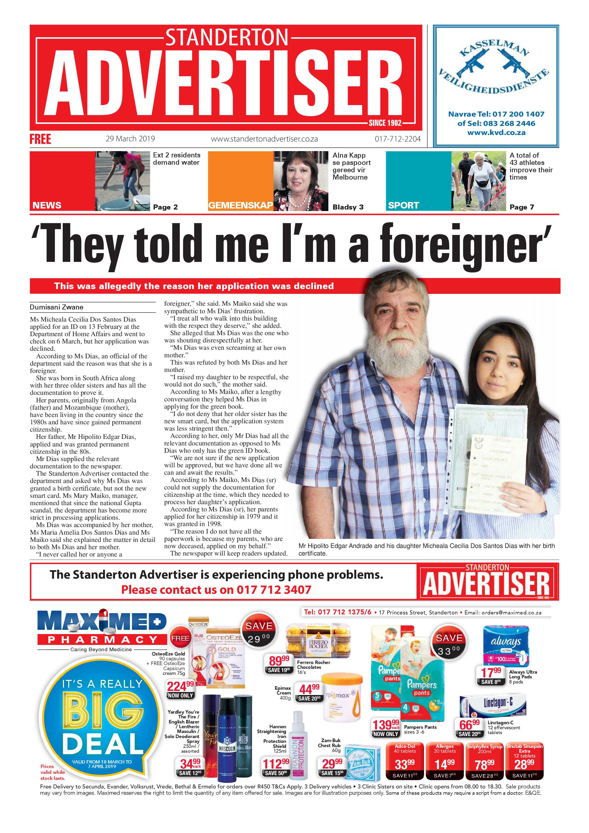 Standerton Advertiser 29 March 2019 page 1
