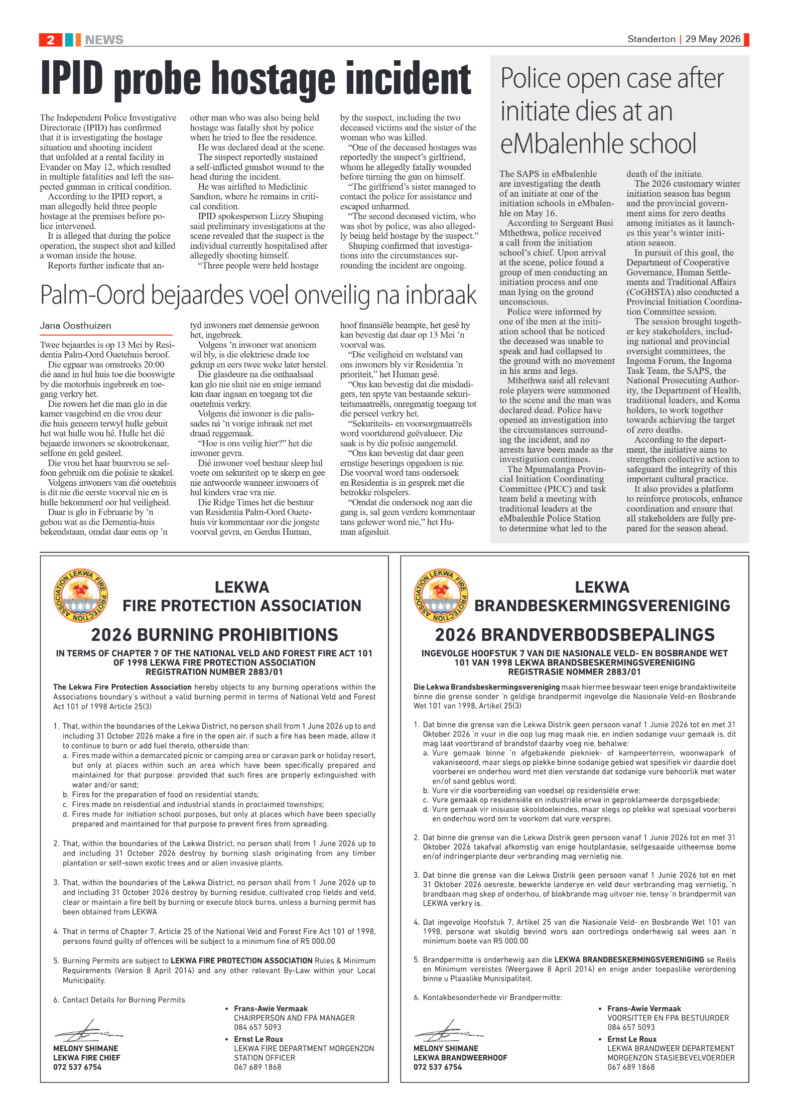 Standerton Advertiser 29 May 2026 page 2