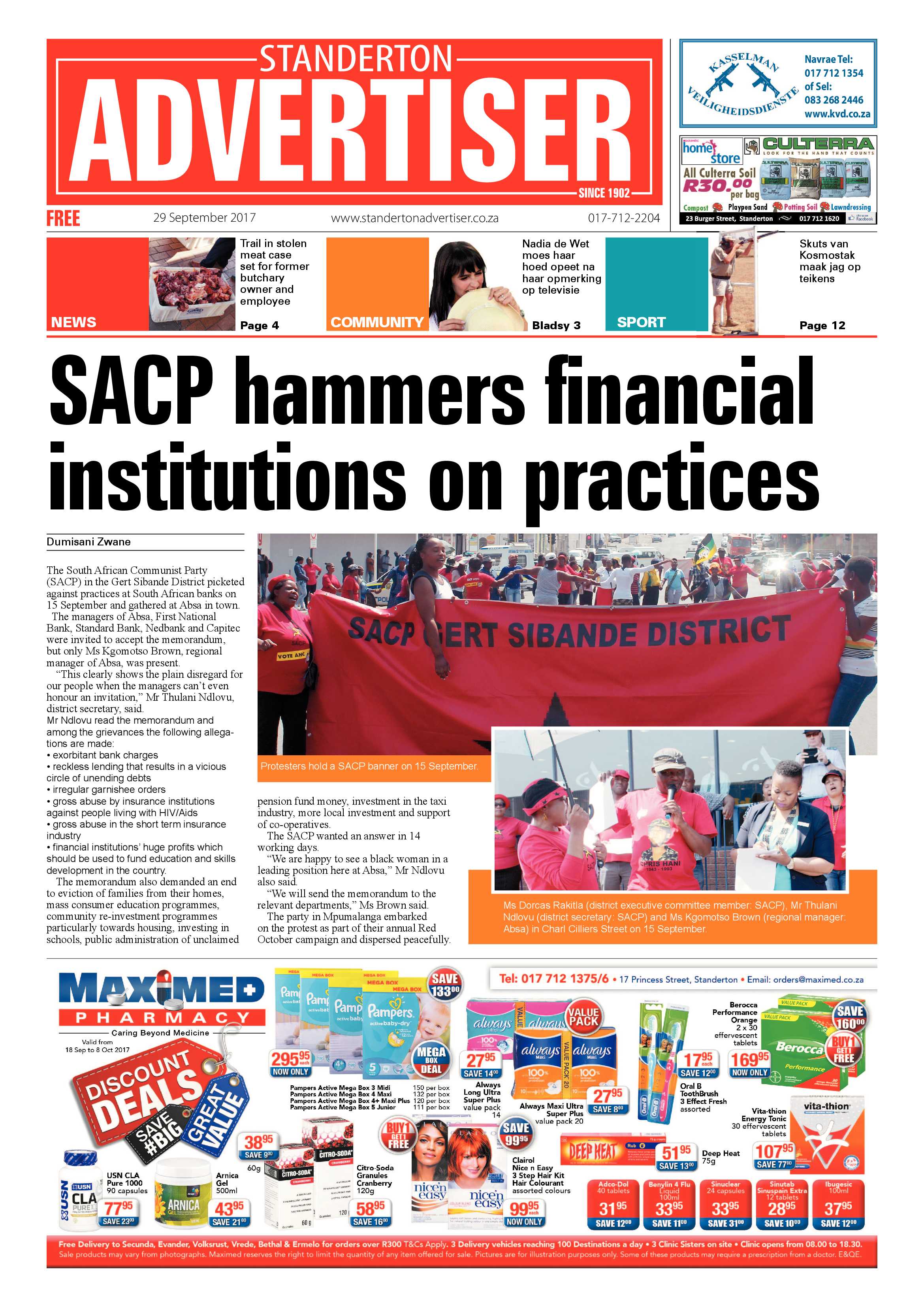 Standerton Advertiser 29 September 2014 page 1