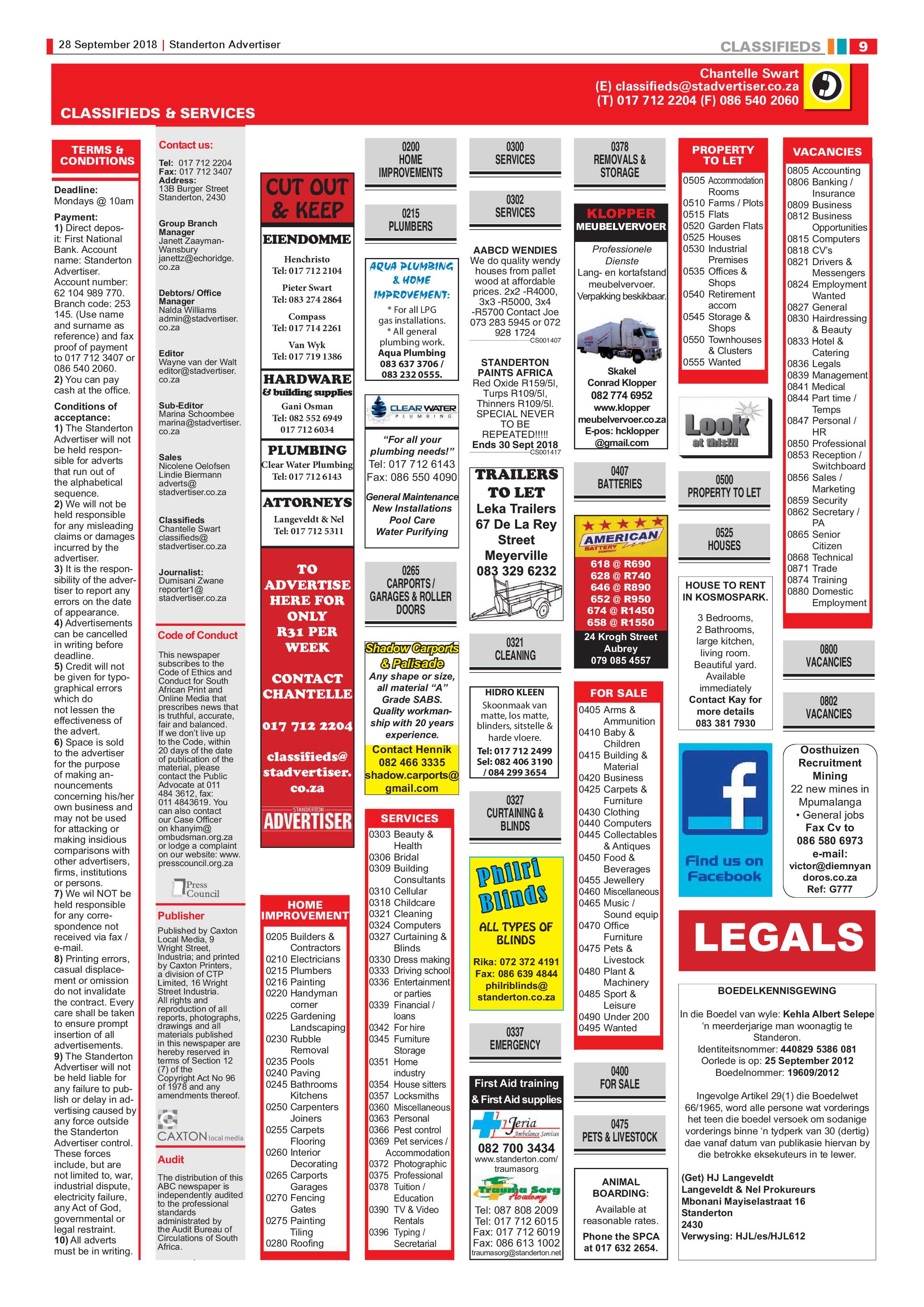 Standerton Advertiser 29 September 2018 page 9