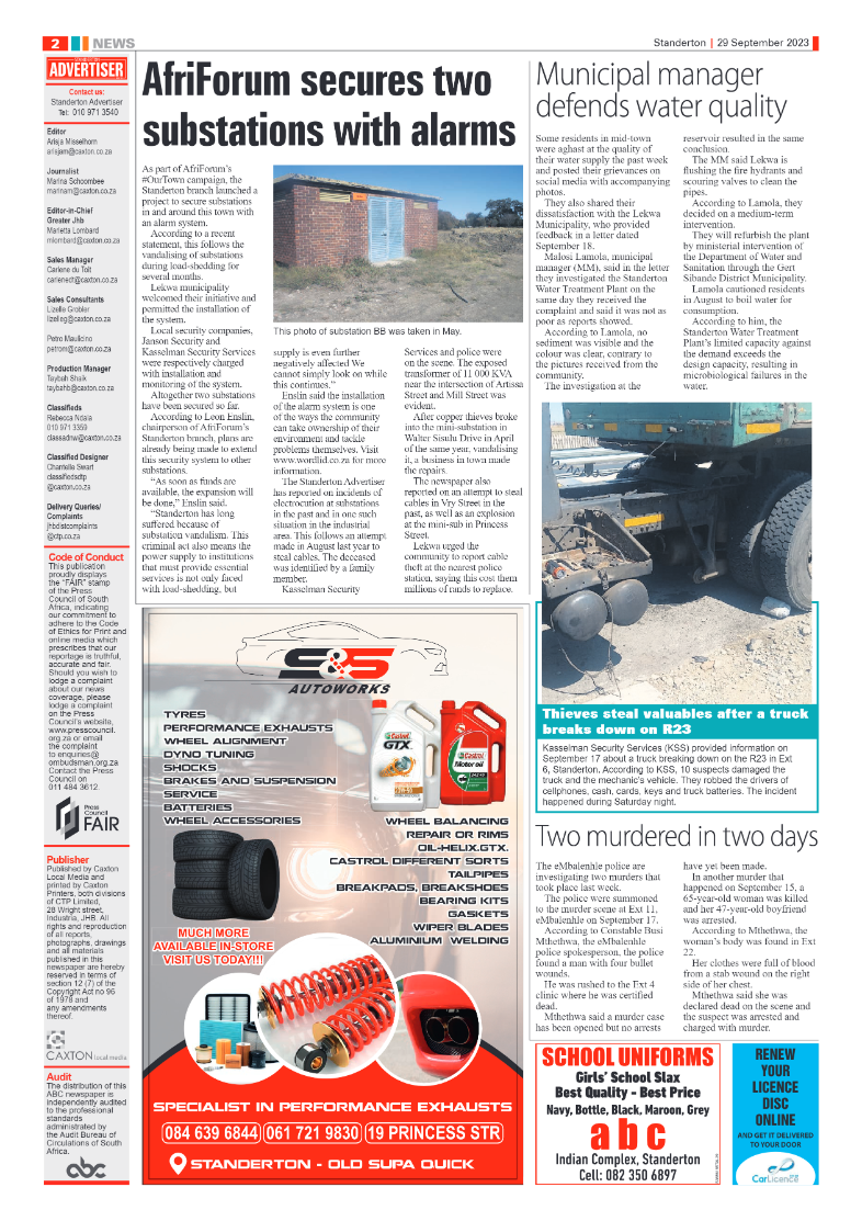 Standerton Advertiser 29 September 2023 page 2
