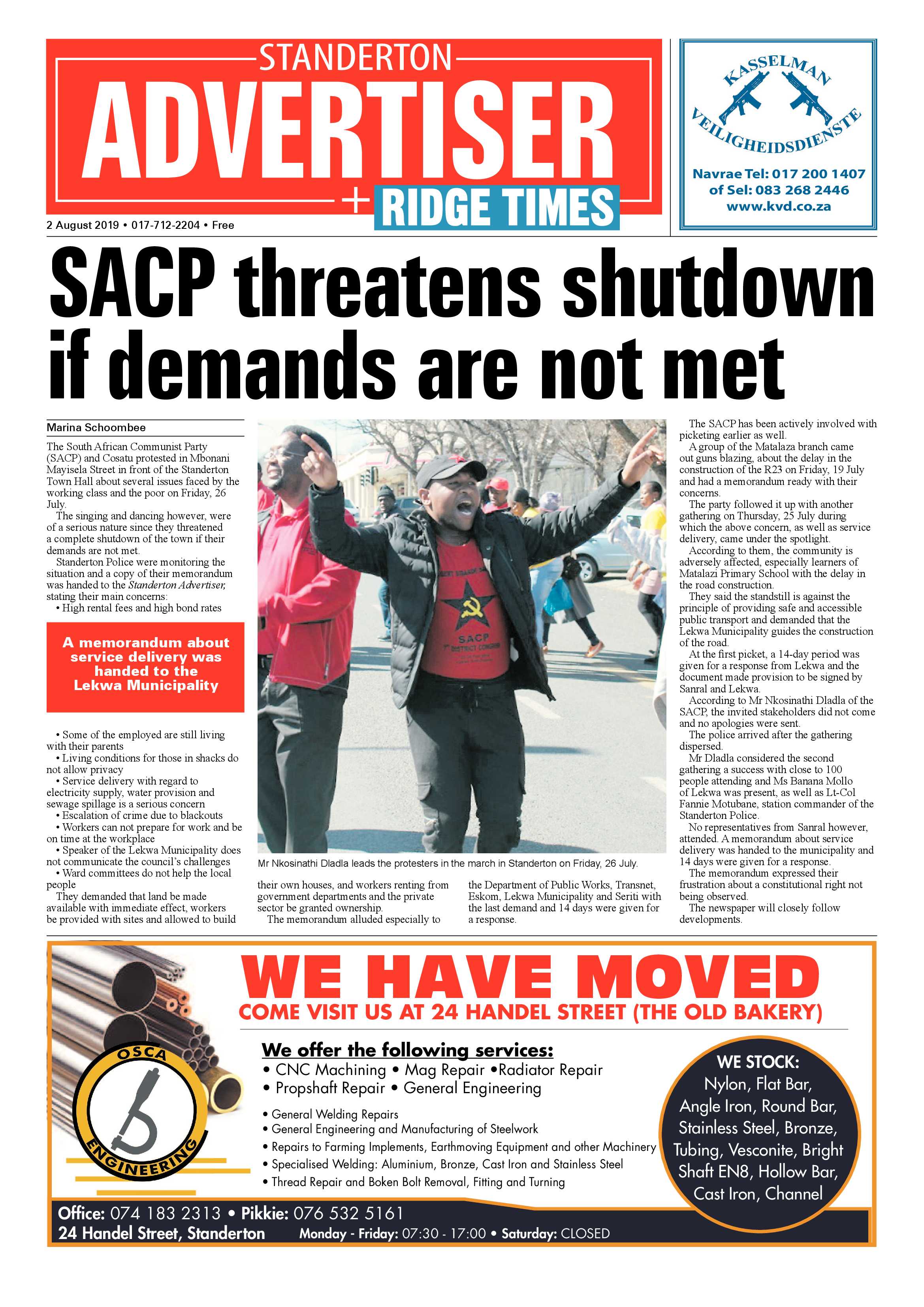 Standerton Advertiser 2 August 2019 page 1