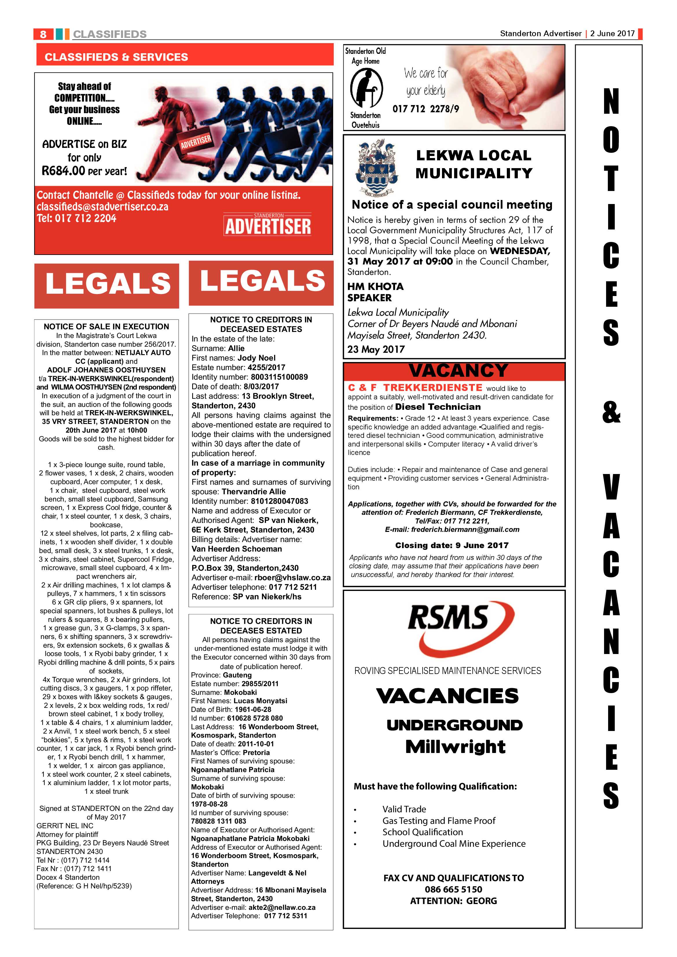 Standerton Advertiser 2 June 2017 page 8