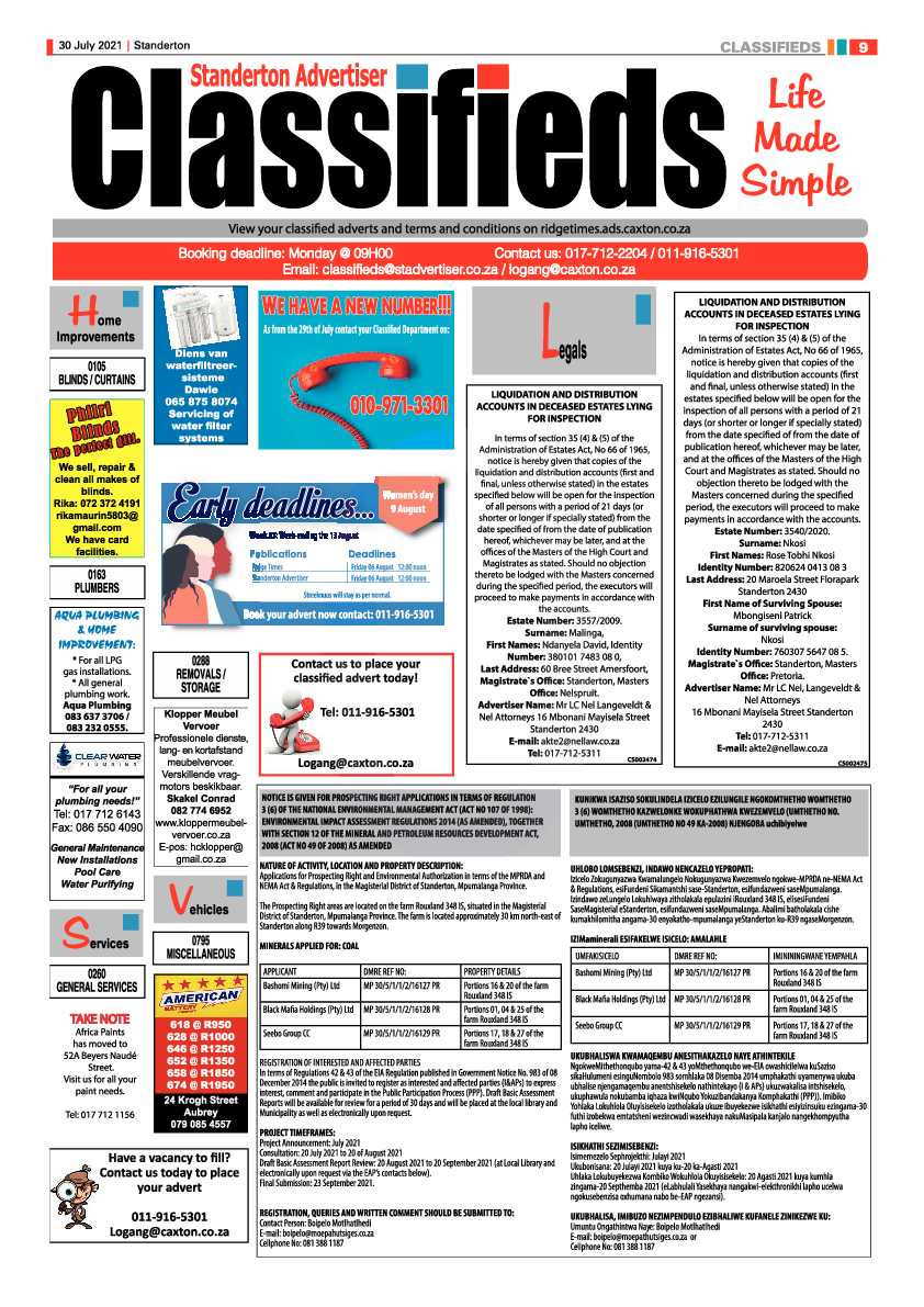 Standerton Advertiser 30 July 2021 page 9