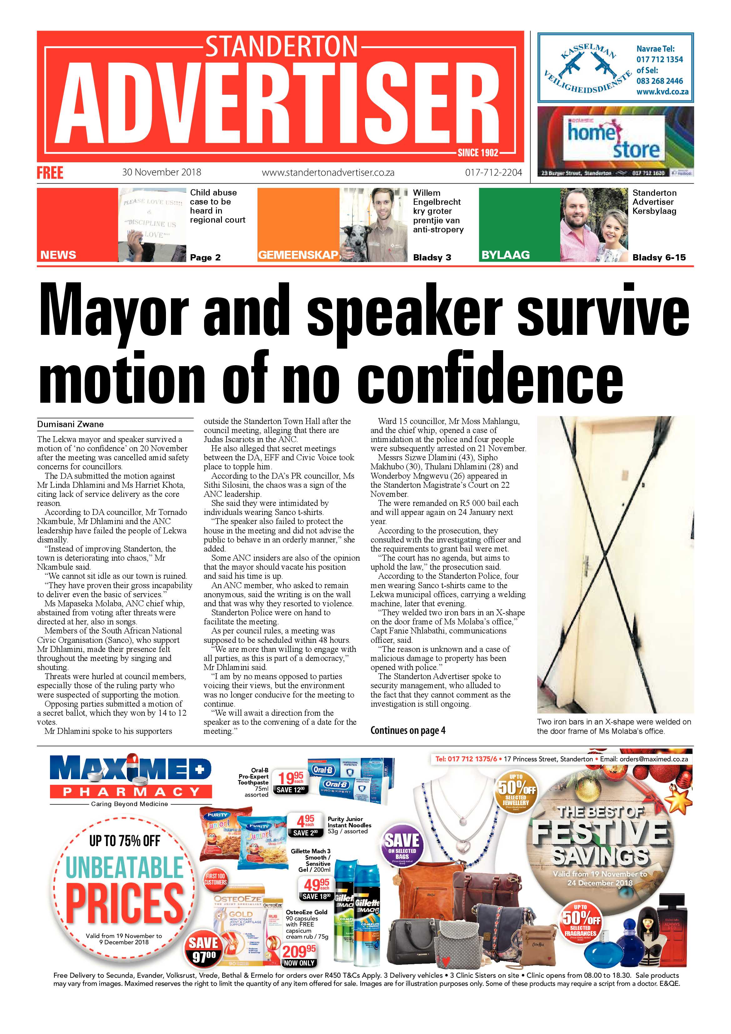 Standerton Advertiser 30 November 2018 page 1