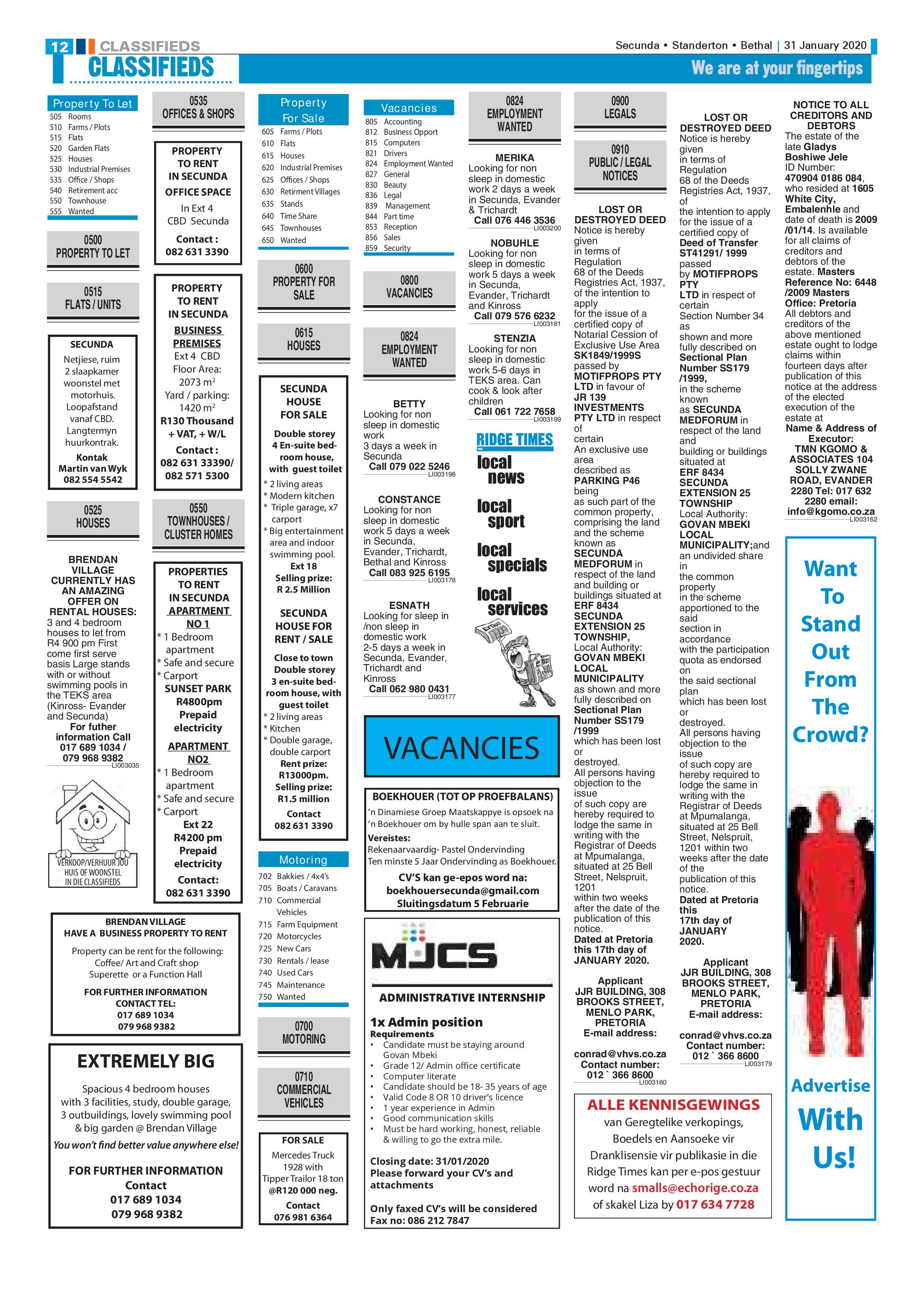 Standerton Advertiser 31 January 2020 page 12