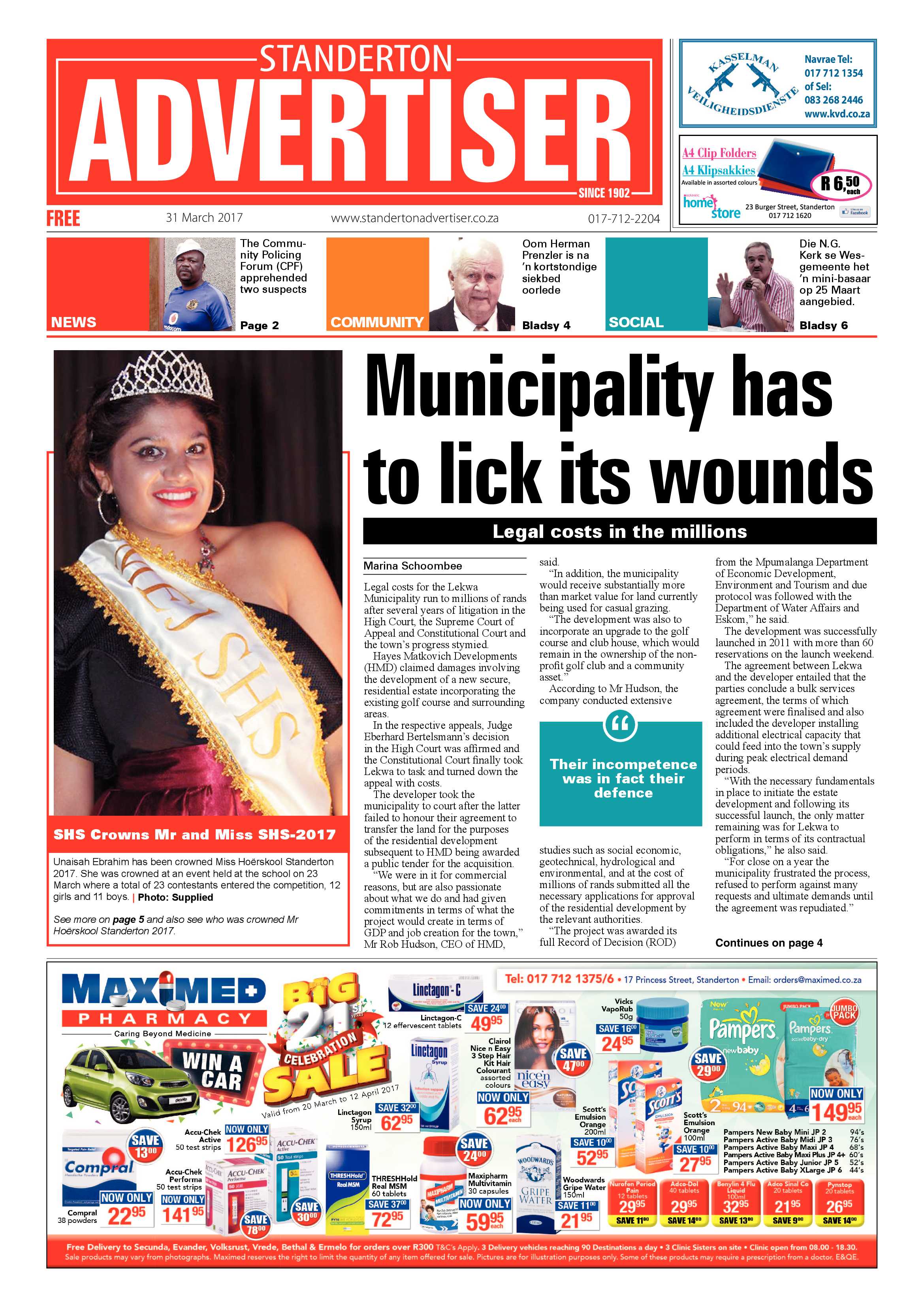Standerton Advertiser 31 March 2017 page 1