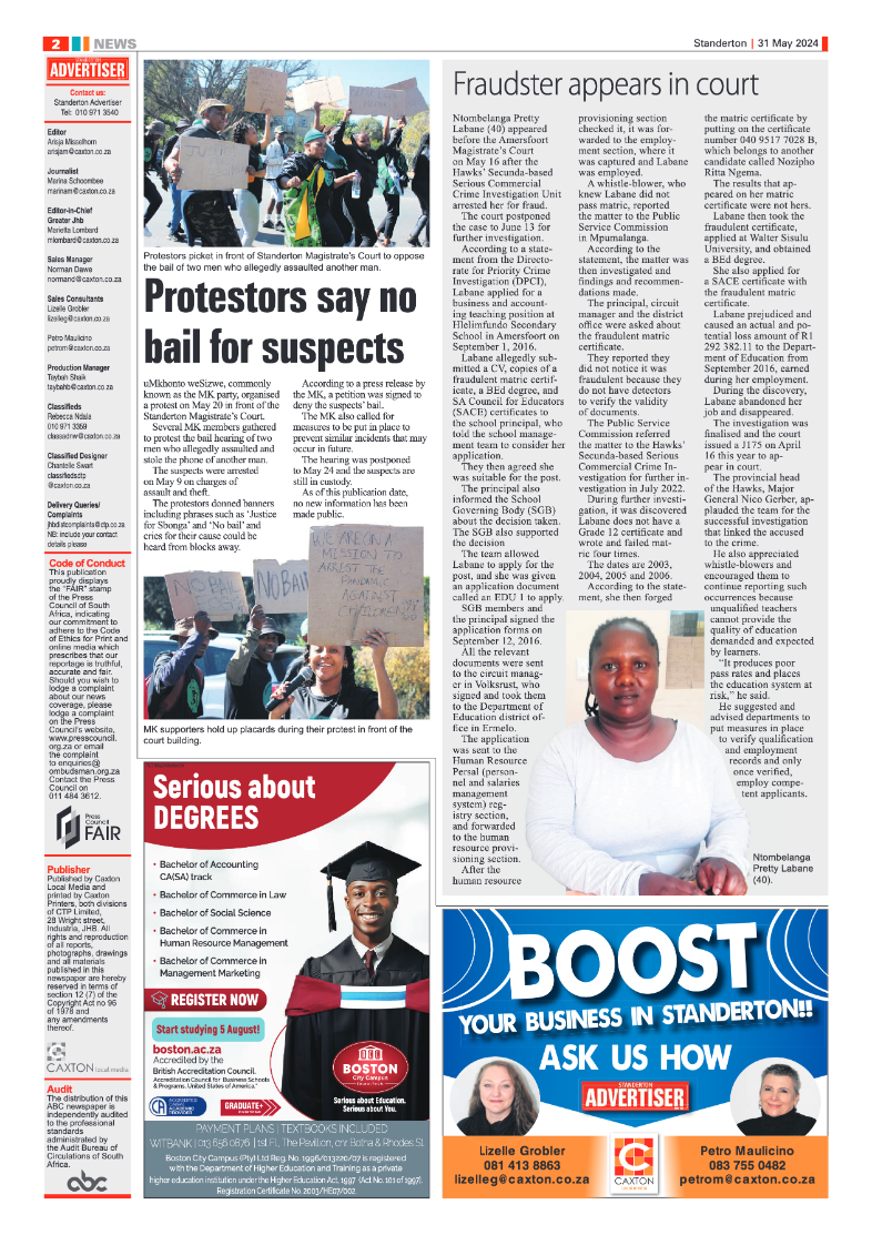 Standerton Advertiser 31 May 2024 page 2