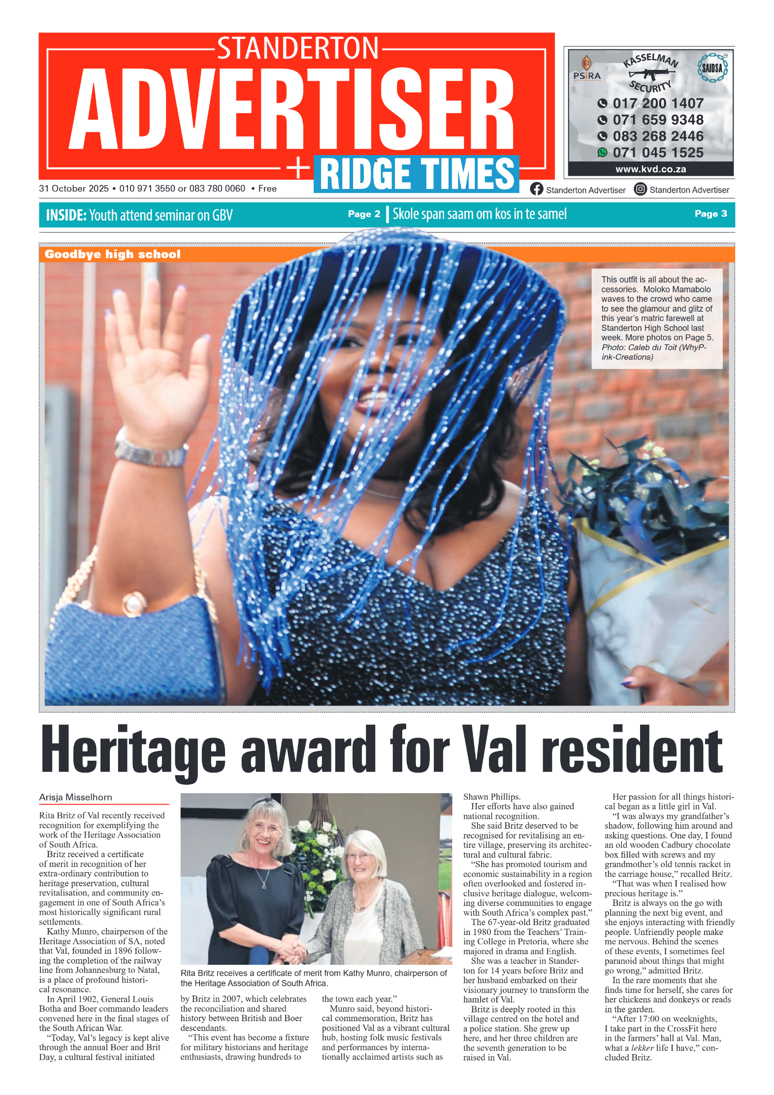 Standerton Advertiser 31 October 2025 page 1