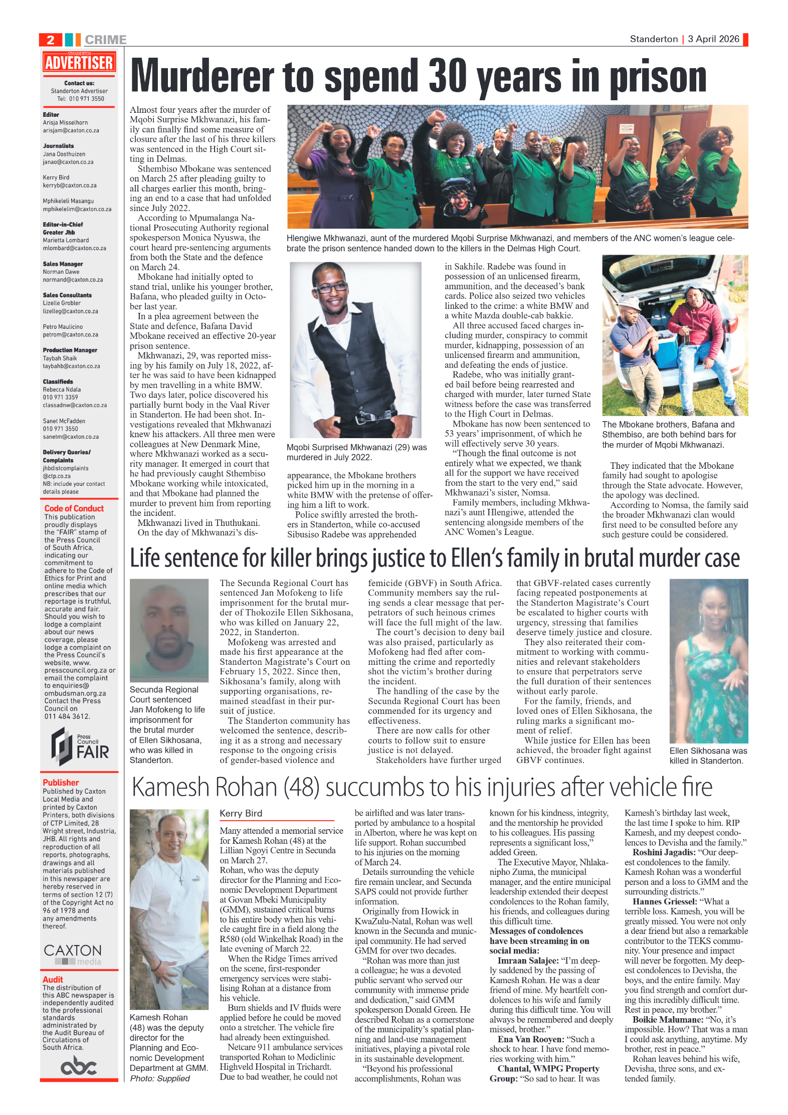 Standerton Advertiser 3 April 2026 page 2