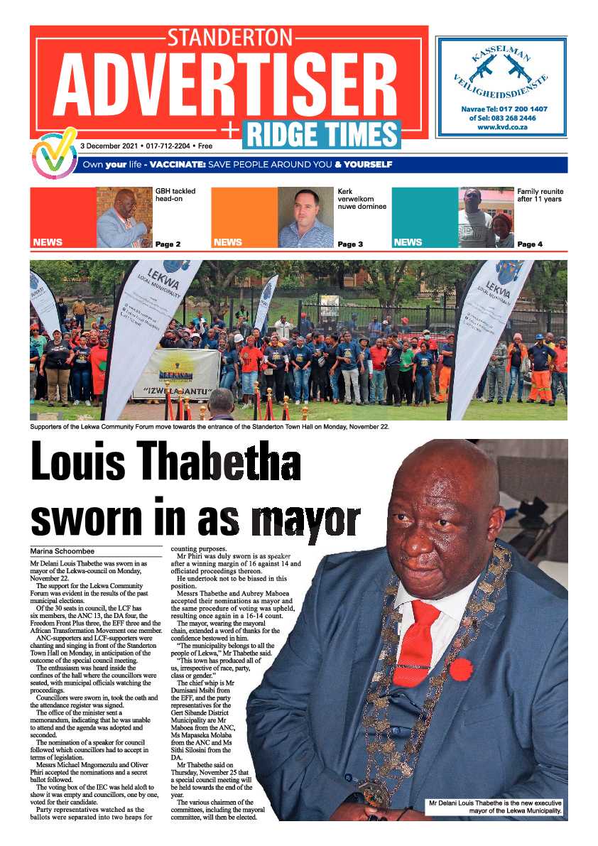Standerton Advertiser 3 December 2021 page 1