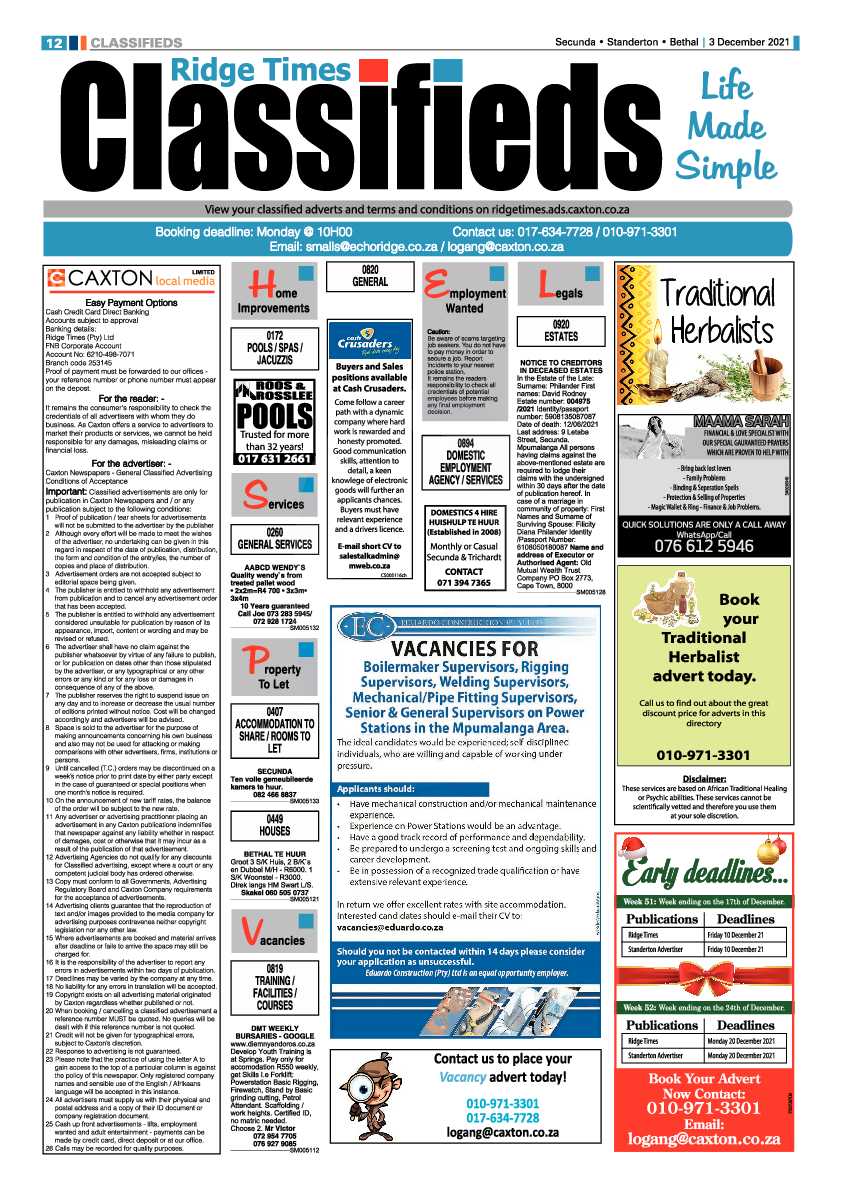 Standerton Advertiser 3 December 2021 page 12