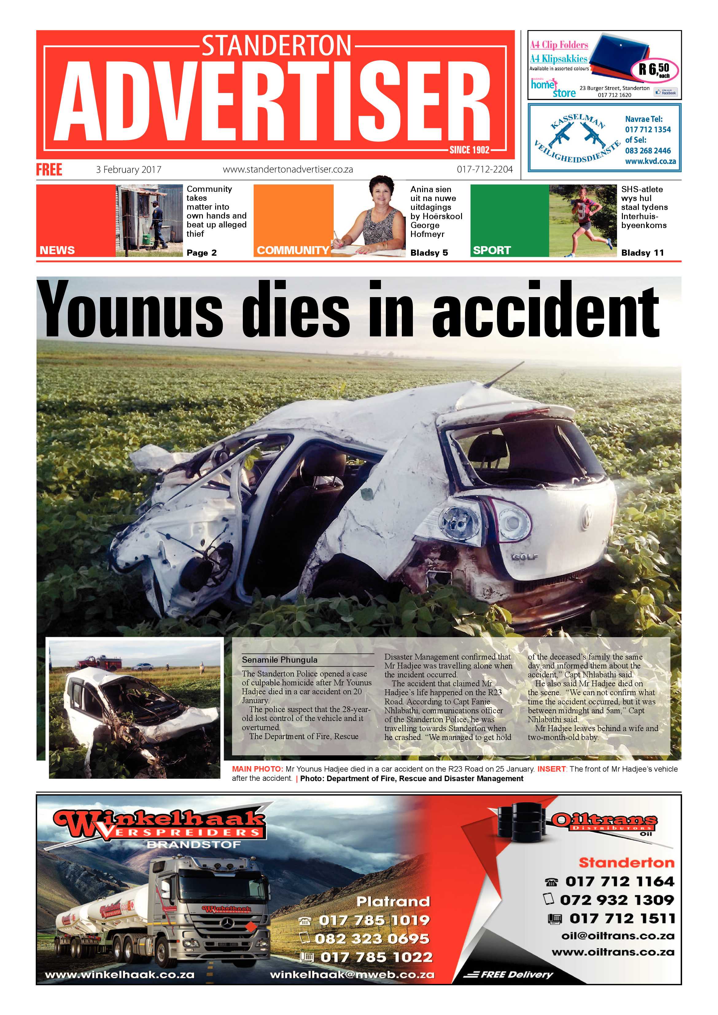 Standerton Advertiser 3 Februarie 2017 page 1